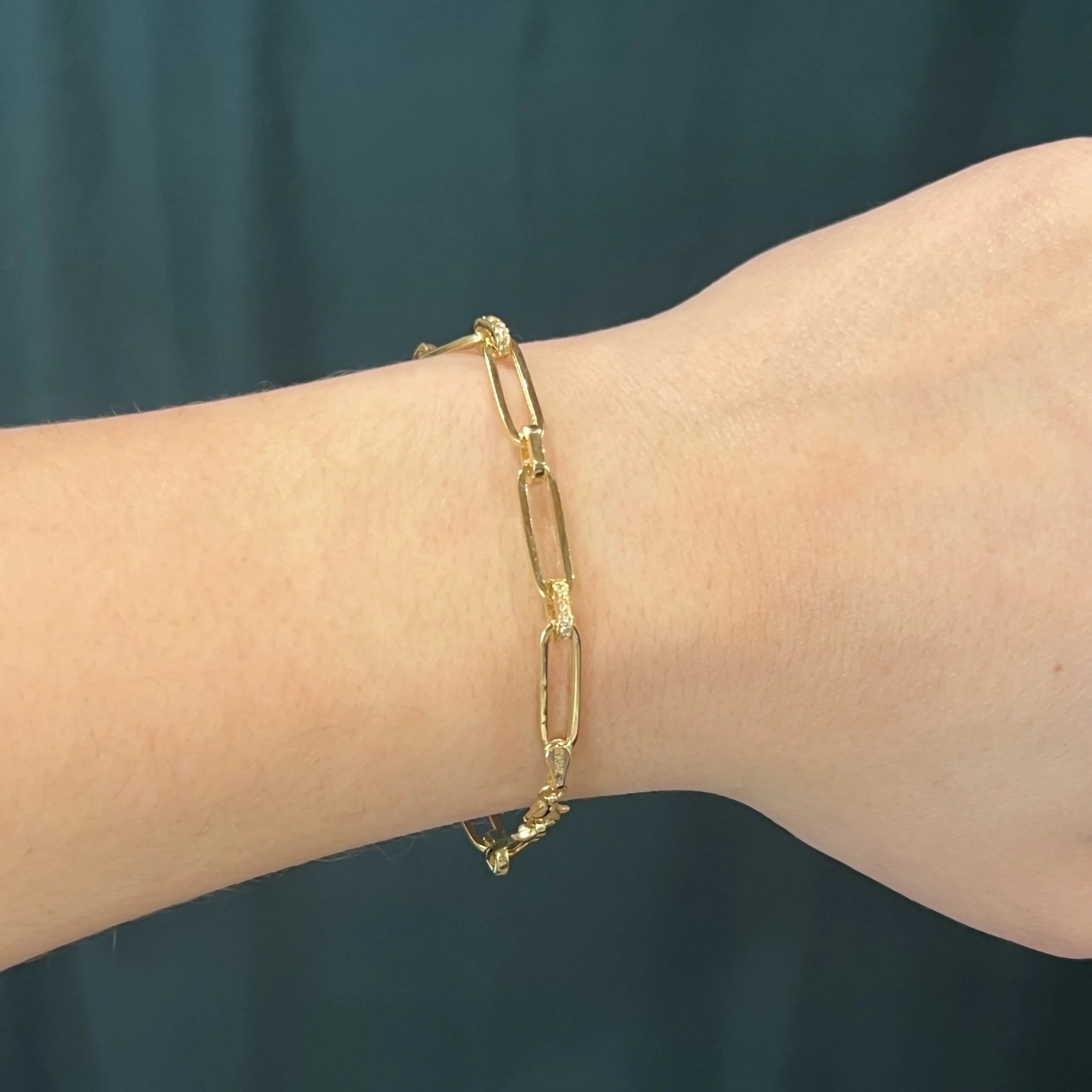 Pave Diamond Link Paperclip Chain Bracelet in 14k Yellow Gold - Image 5