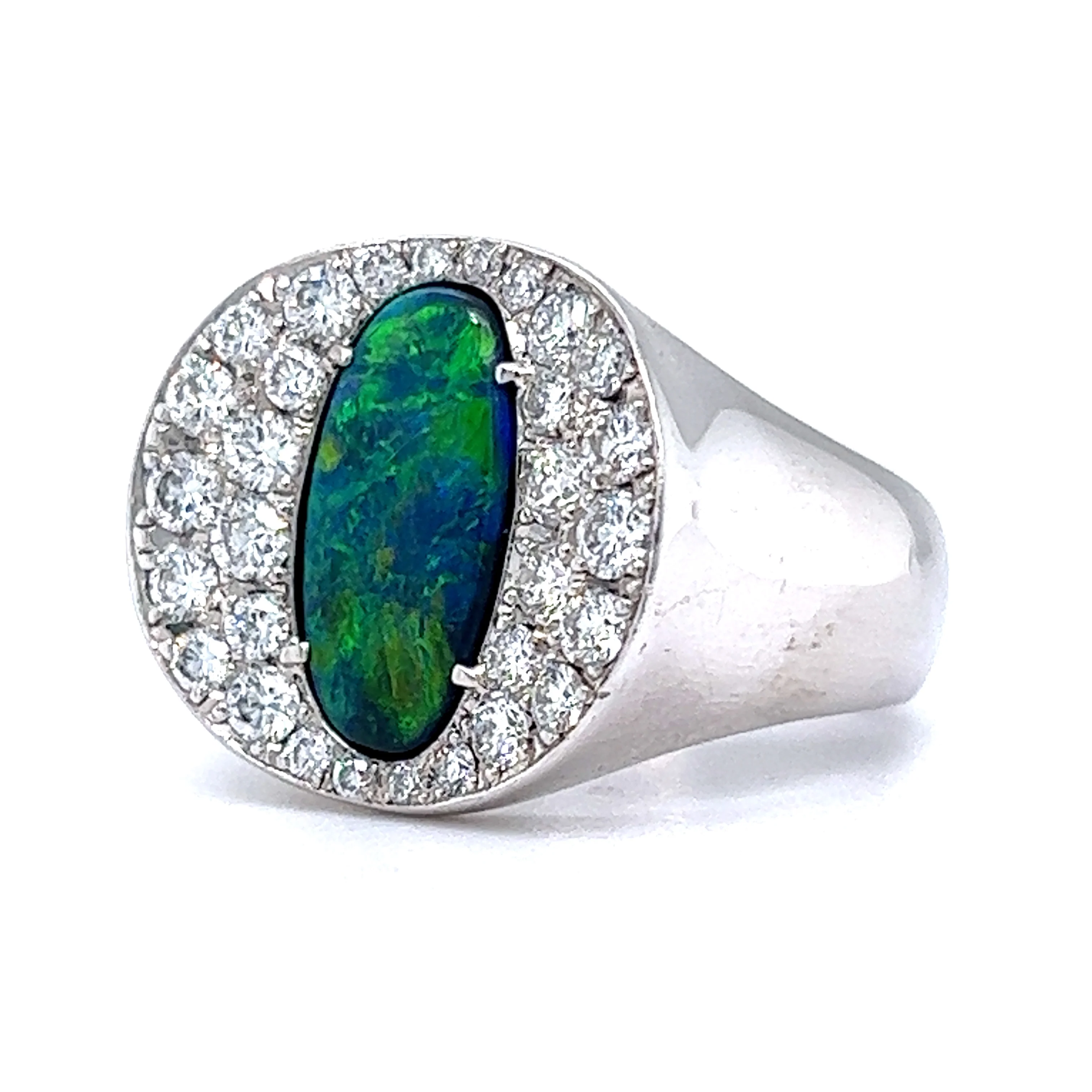 Pave Diamond & Opal Cocktail Ring in Platinum - Image 2