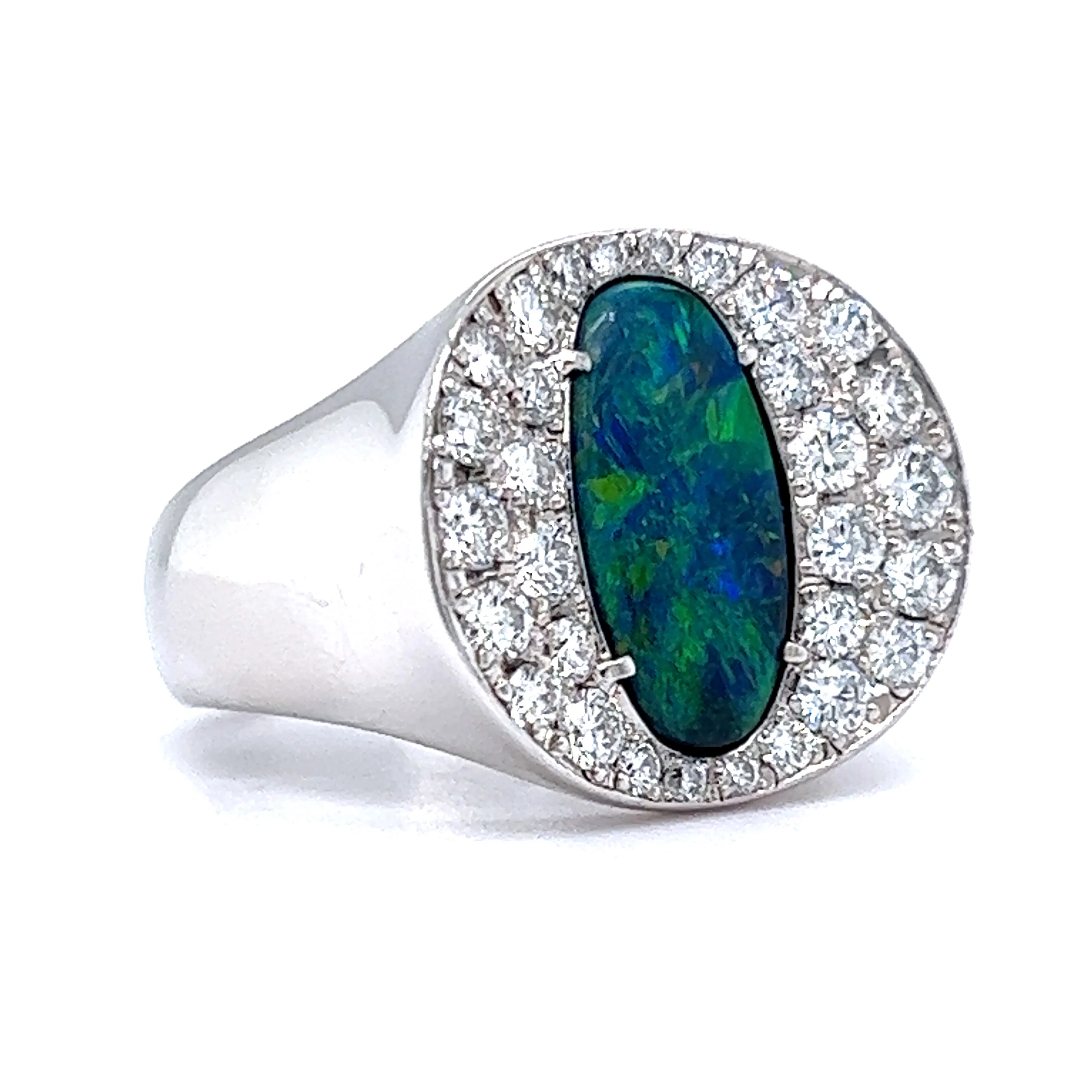 Pave Diamond & Opal Cocktail Ring in Platinum - Image 3