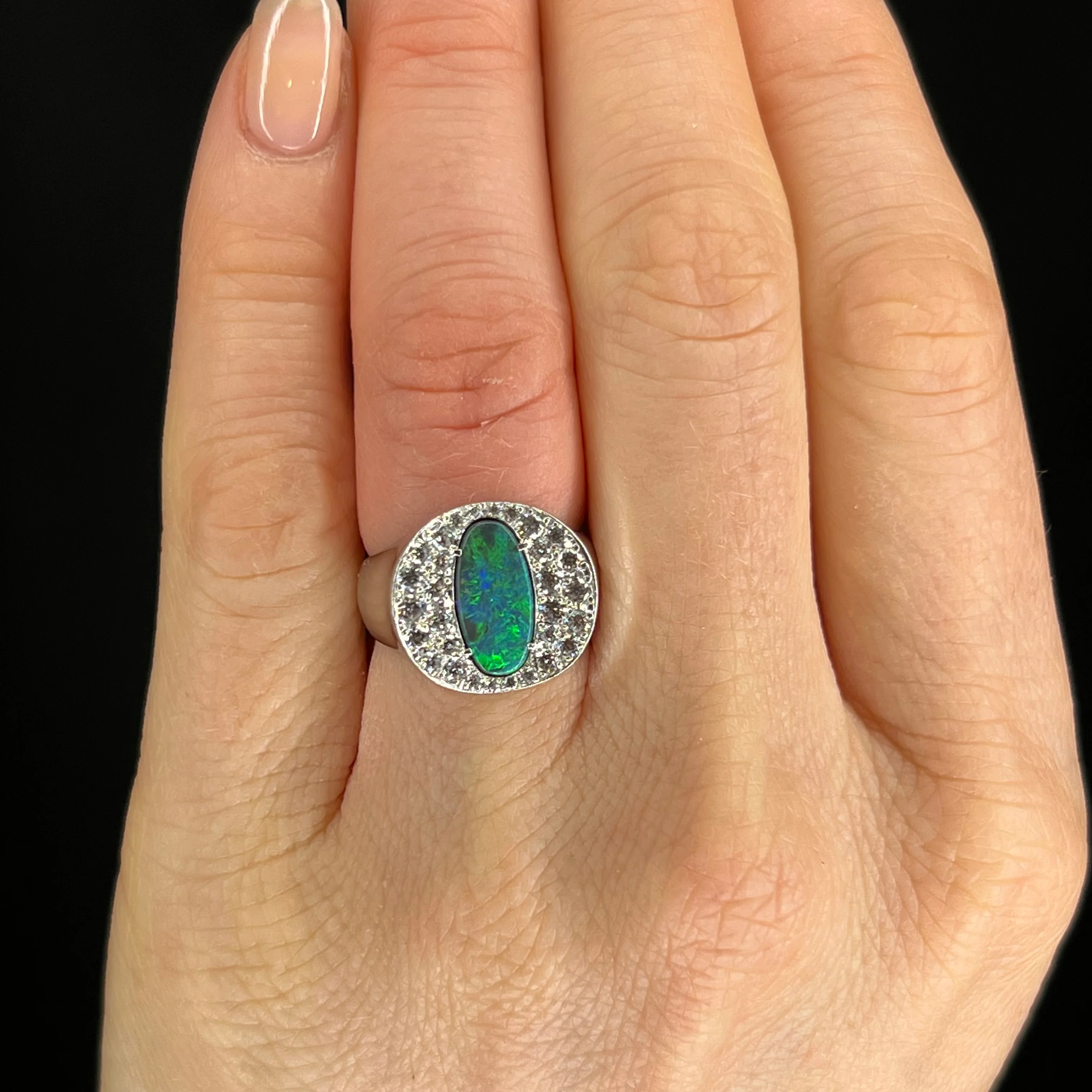 Pave Diamond & Opal Cocktail Ring in Platinum - Image 6