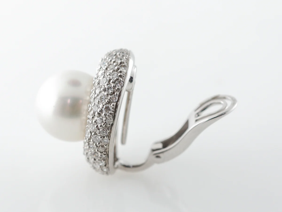 Pave Diamond & Pearl Earrings in Platinum - Image 4