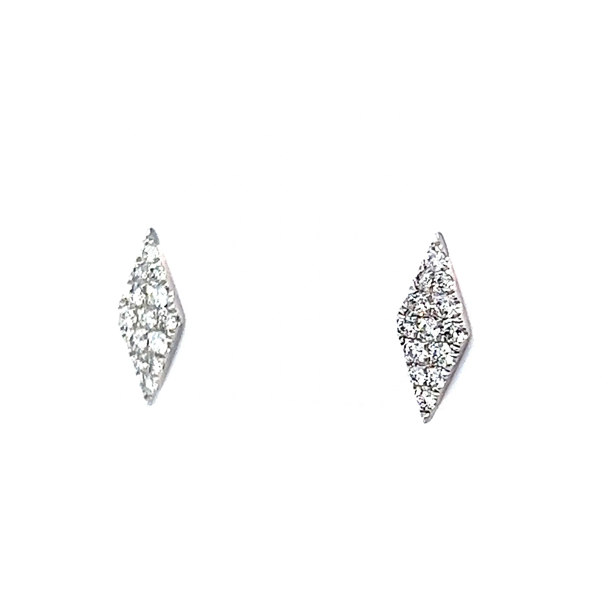 Pave Diamond Rhombus Stud Earrings in 14k White Gold - Image 2