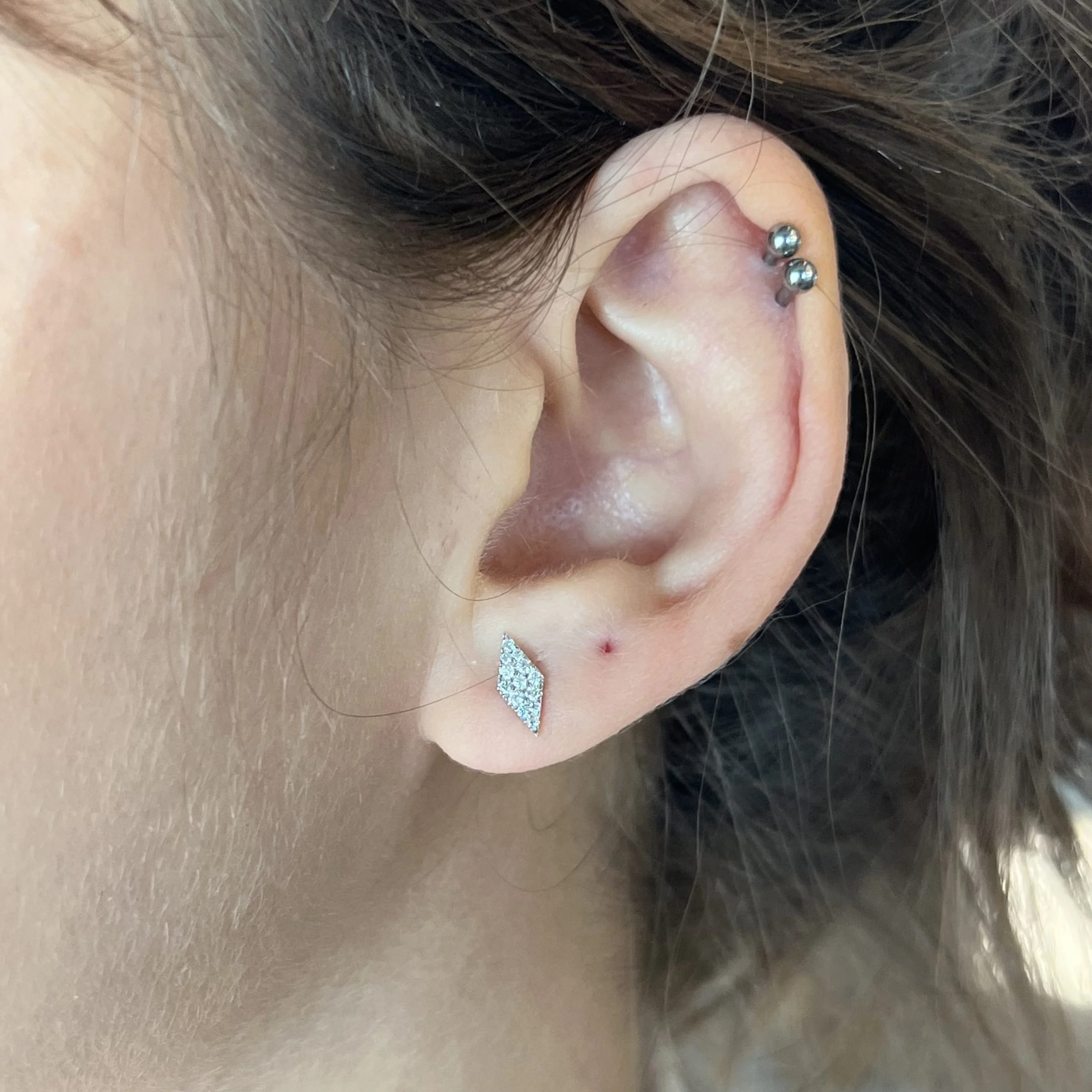 Pave Diamond Rhombus Stud Earrings in 14k White Gold - Image 4