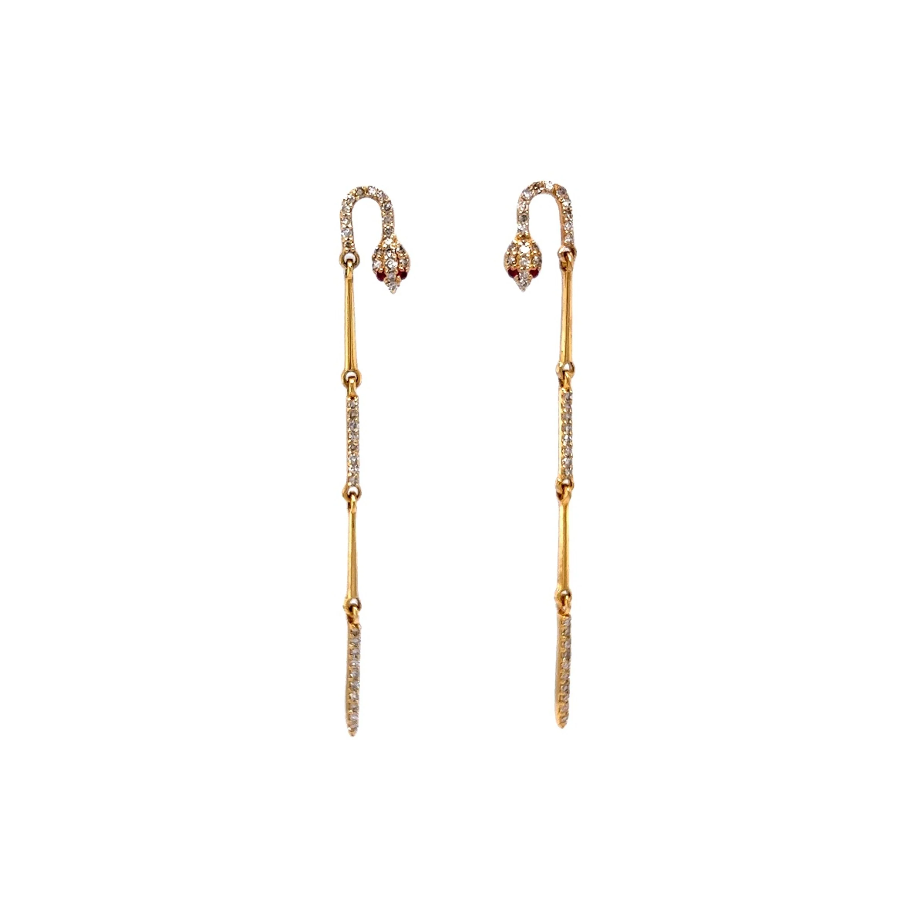 Pave Diamond Snake Earrings in 14k Yellow Gold