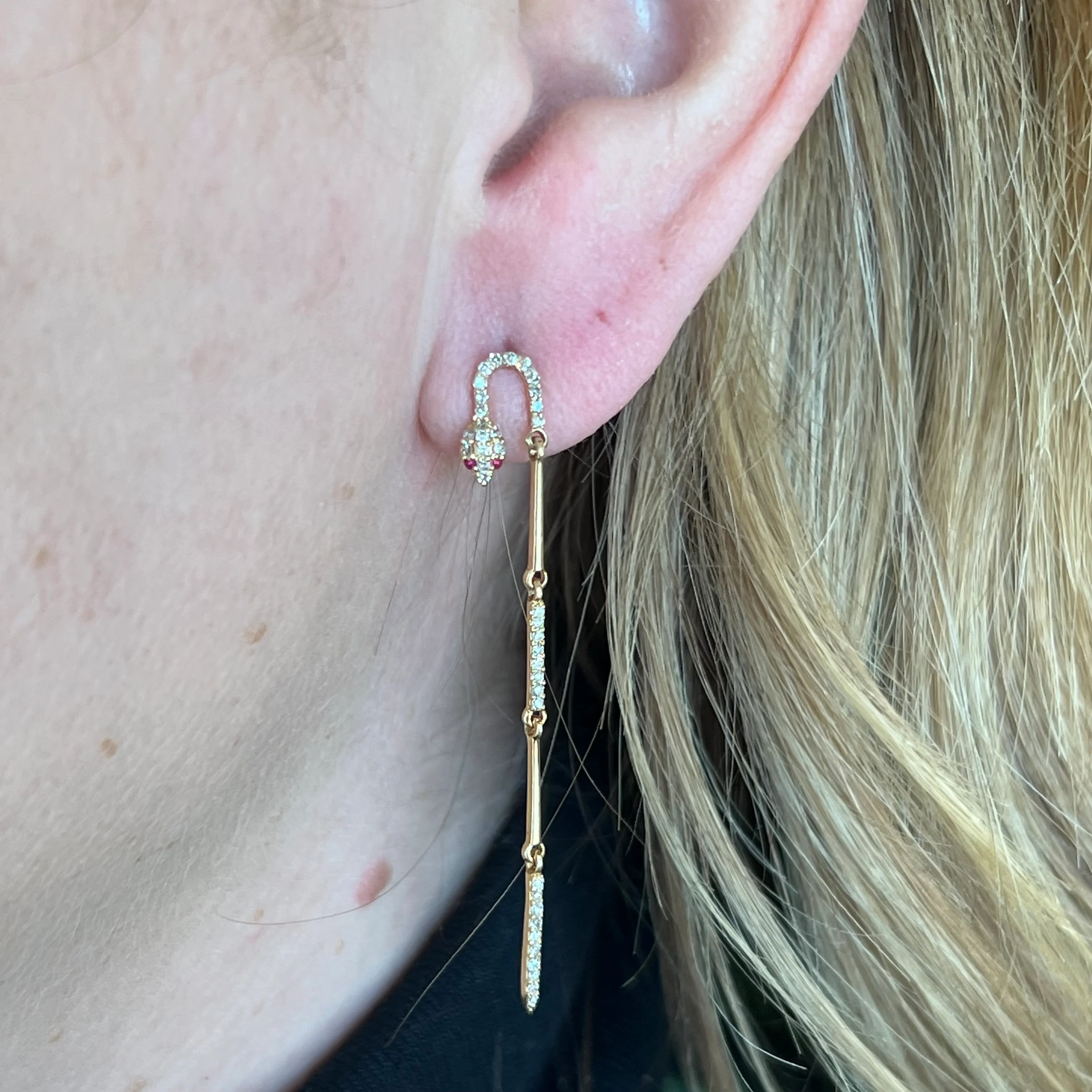 Pave Diamond Snake Earrings in 14k Yellow Gold - Image 4