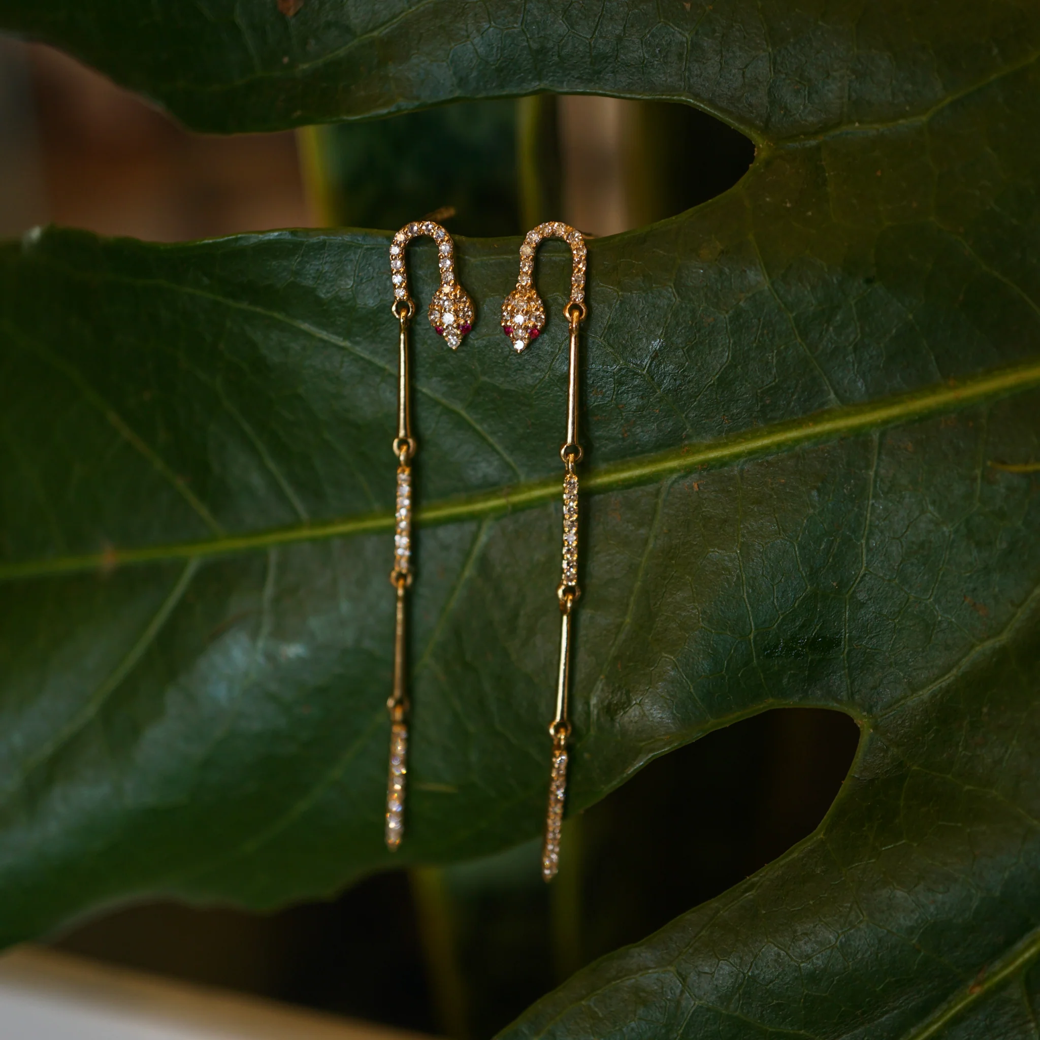 Pave Diamond Snake Earrings in 14k Yellow Gold - Image 5