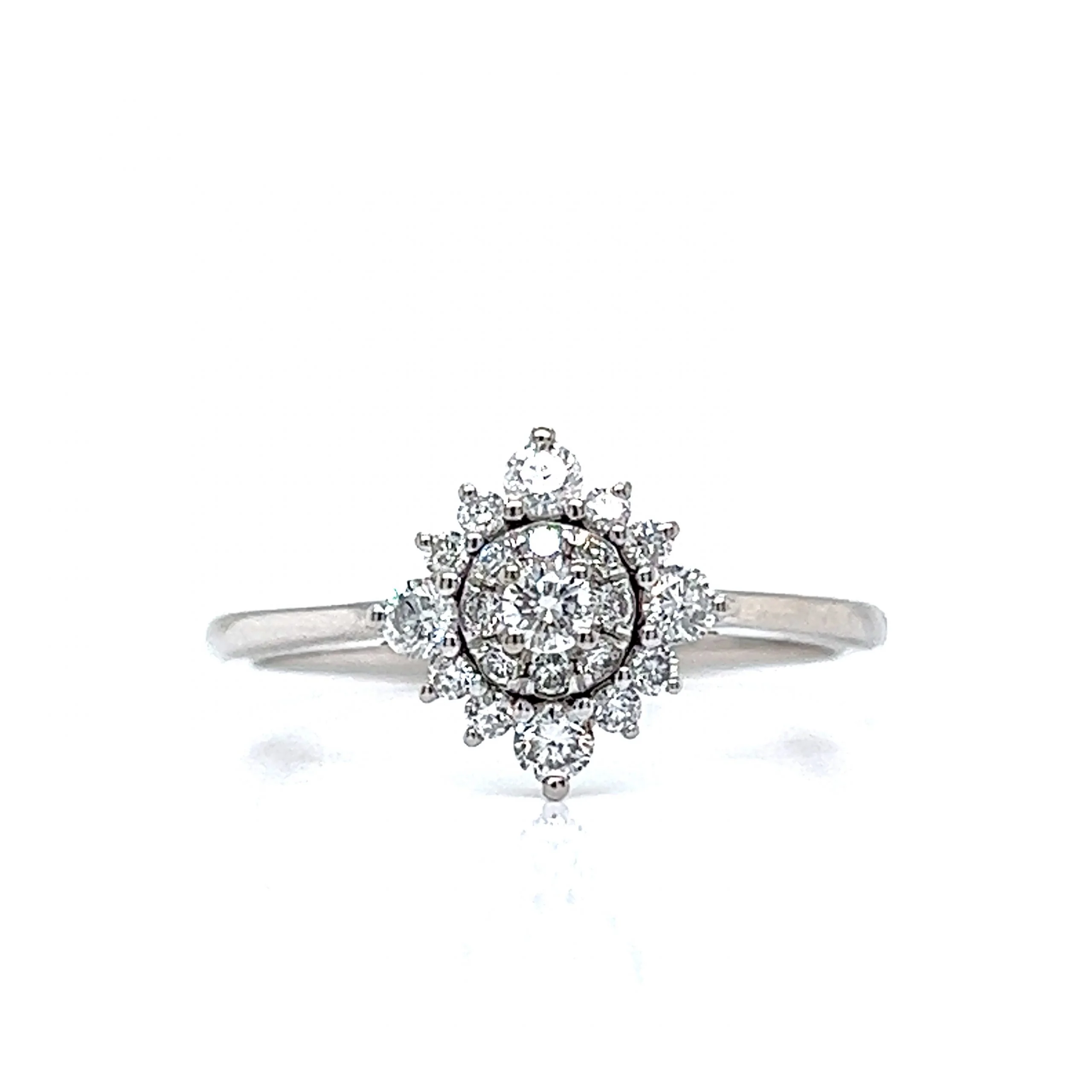 Pave Diamond Starburst Cluster Ring in 14k White Gold