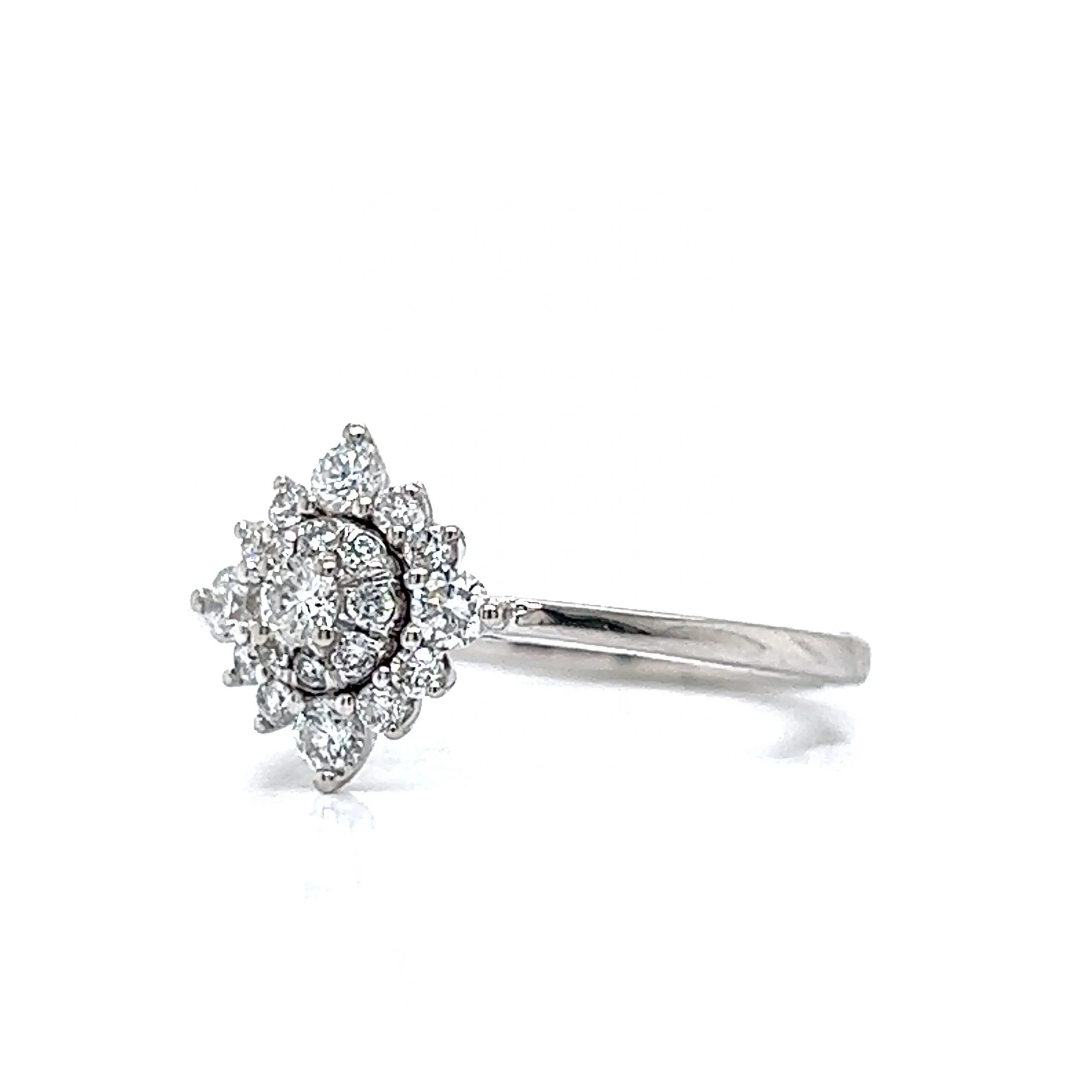 Pave Diamond Starburst Cluster Ring in 14k White Gold - Image 2