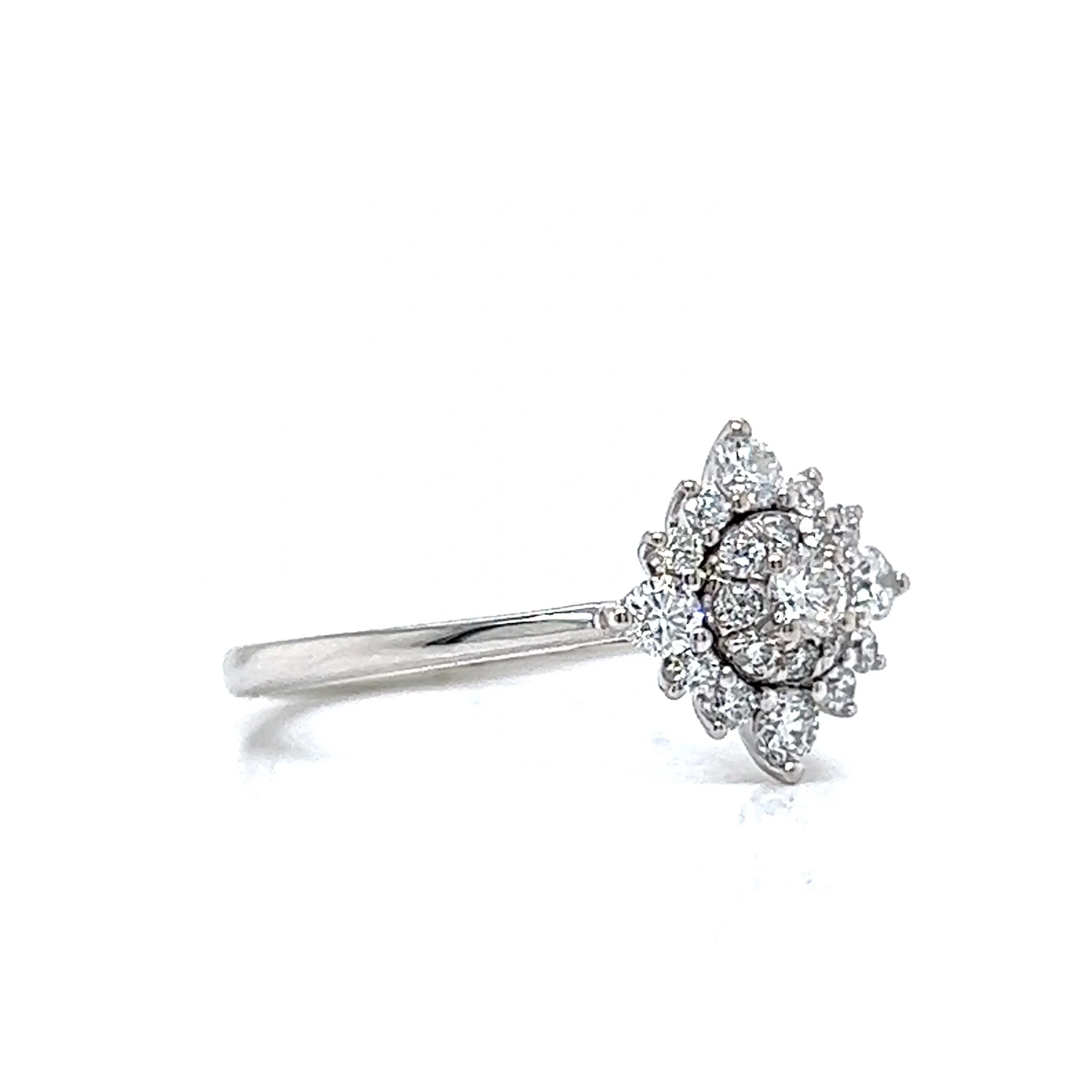 Pave Diamond Starburst Cluster Ring in 14k White Gold - Image 3