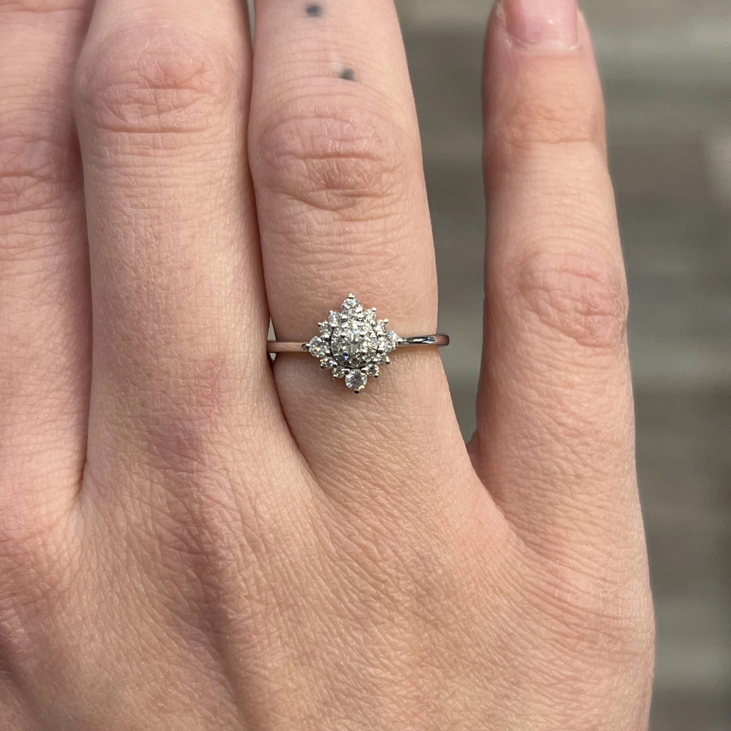 Pave Diamond Starburst Cluster Ring in 14k White Gold - Image 6