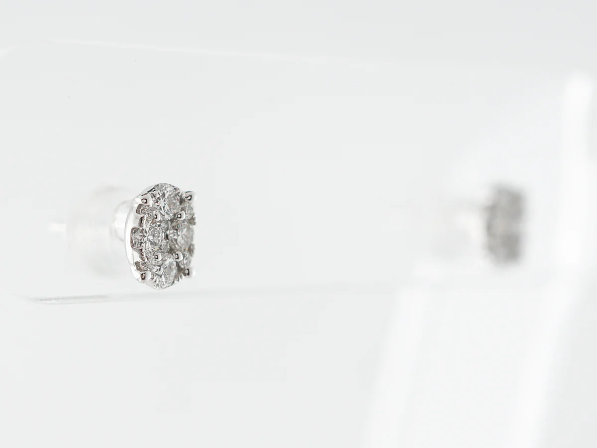 Pave Diamond Stud Earrings in 18k White Gold - Image 2