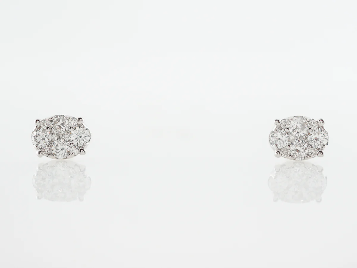 Pave Diamond Stud Earrings in 18k White Gold - Image 3