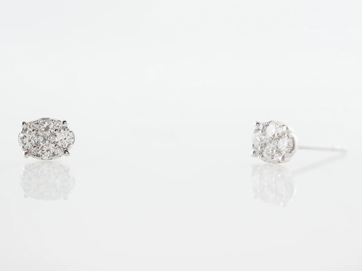 Pave Diamond Stud Earrings in 18k White Gold - Image 4