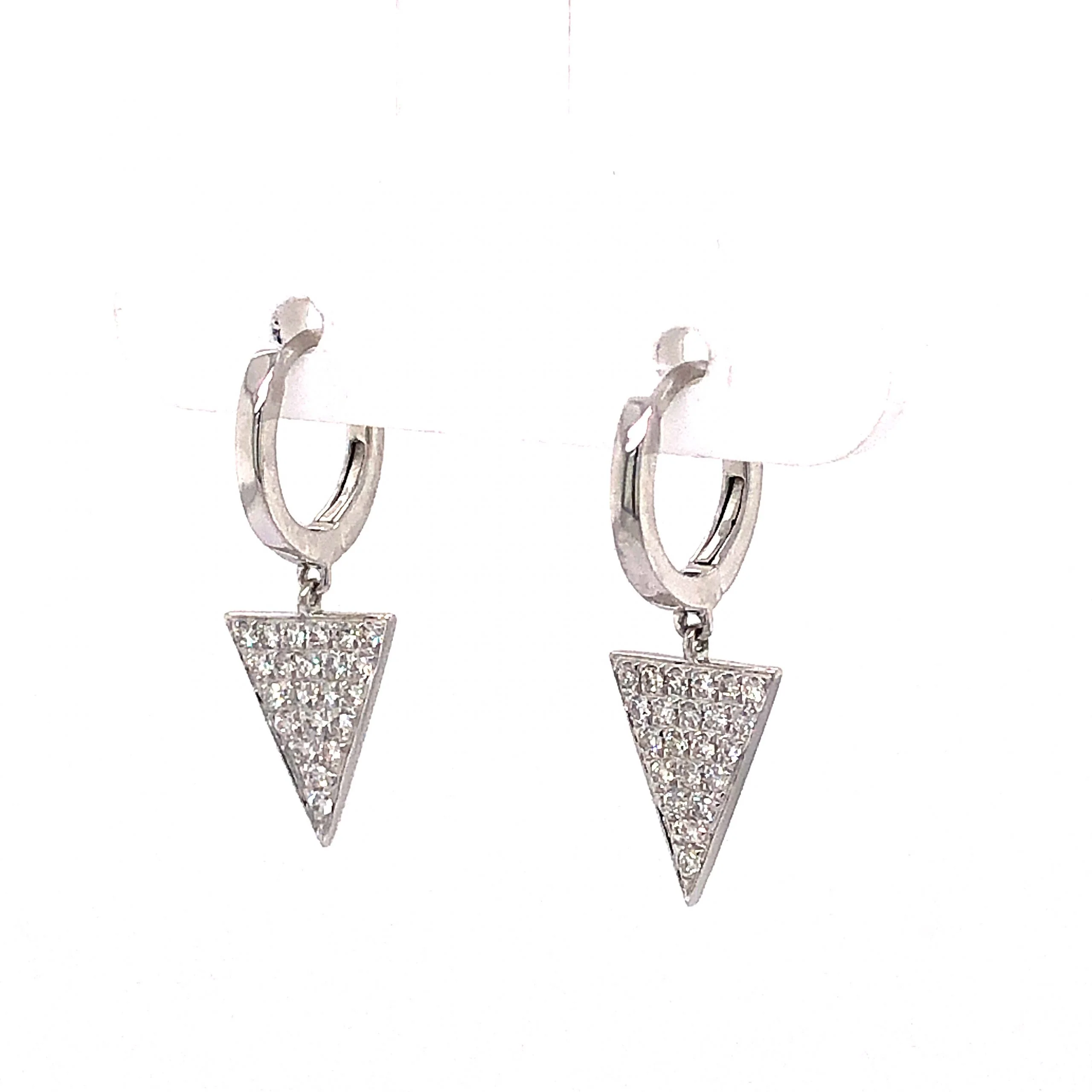 Pave Diamond Triangle Drop Earrings in 14k White Gold - Image 2