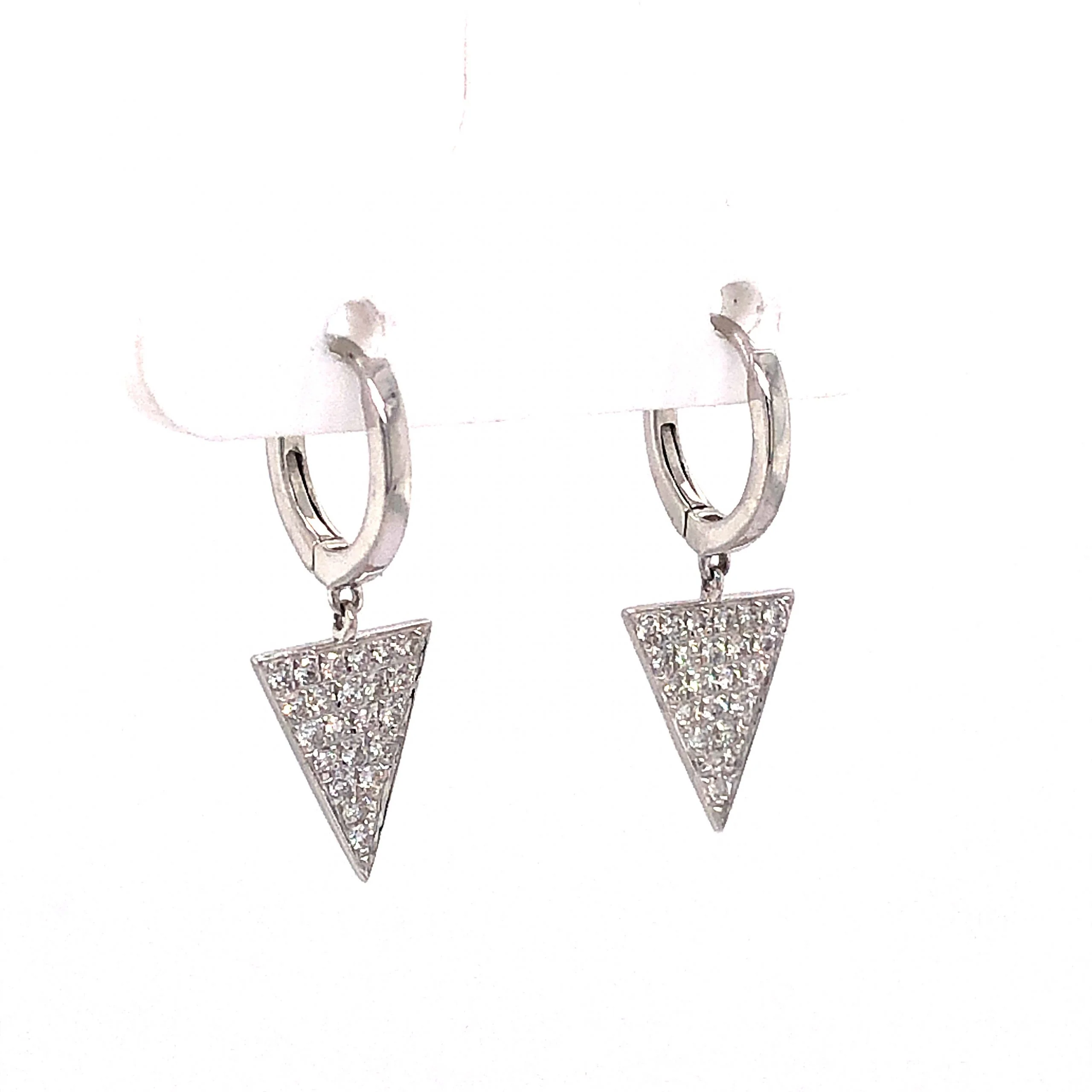 Pave Diamond Triangle Drop Earrings in 14k White Gold - Image 3