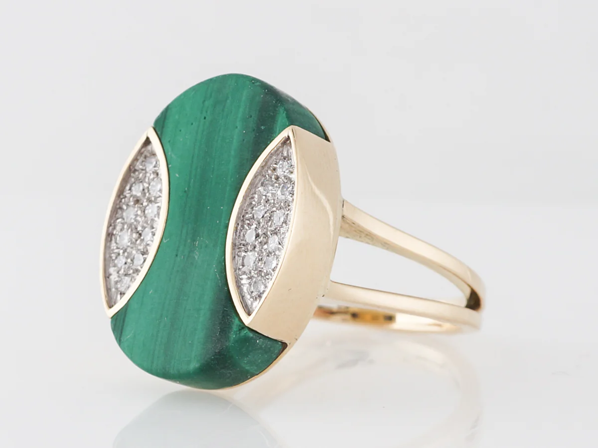 Pave Diamond w/ Malachite Ring in Yellow Gold - Image 2