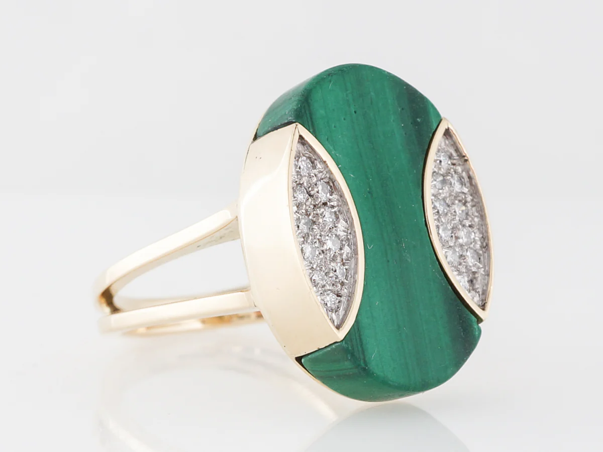 Pave Diamond w/ Malachite Ring in Yellow Gold - Image 3