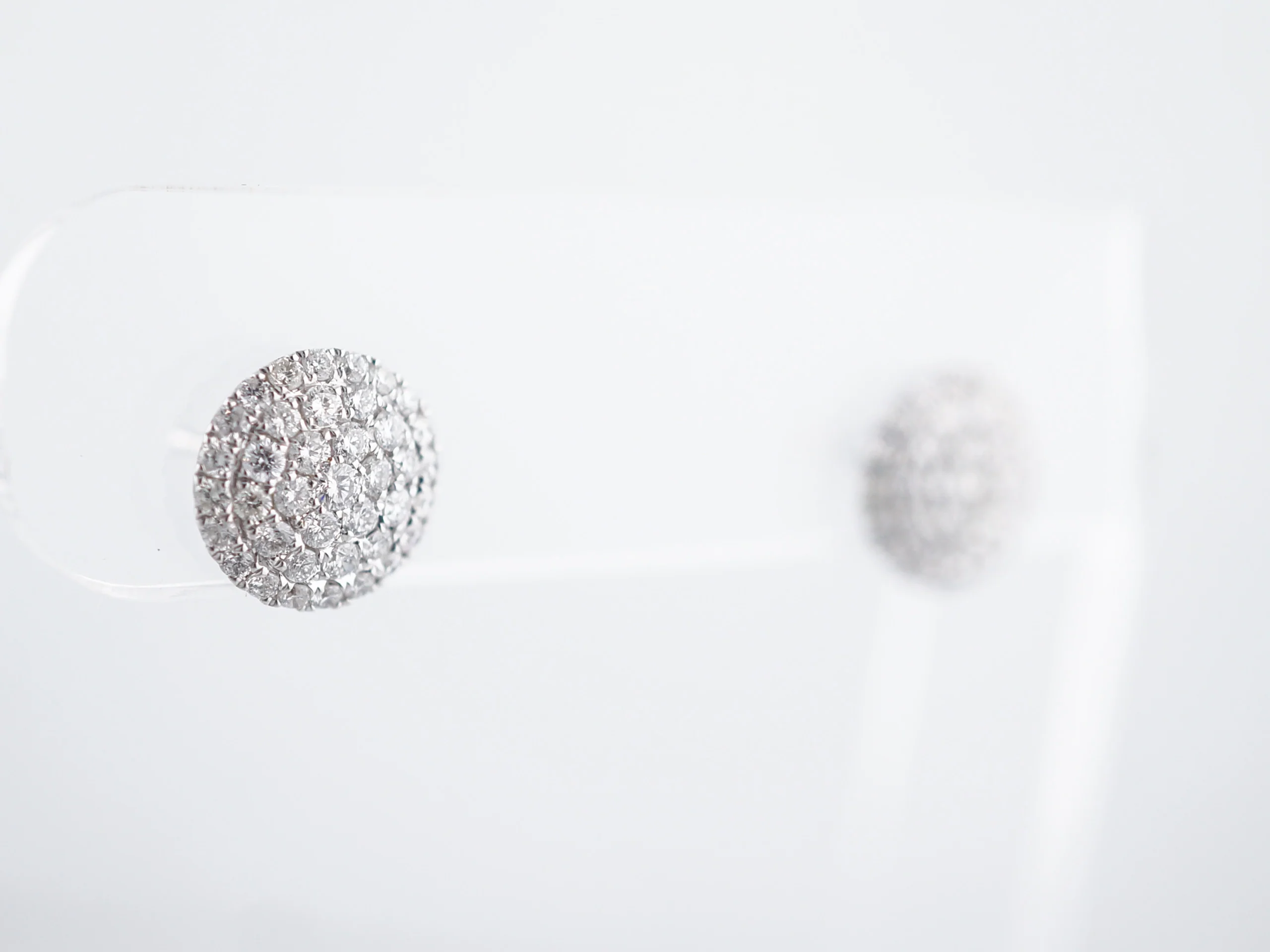Pave Disc Earrings Modern 1.00 Round Brilliant Cut Diamonds in 14k White Gold - Image 3