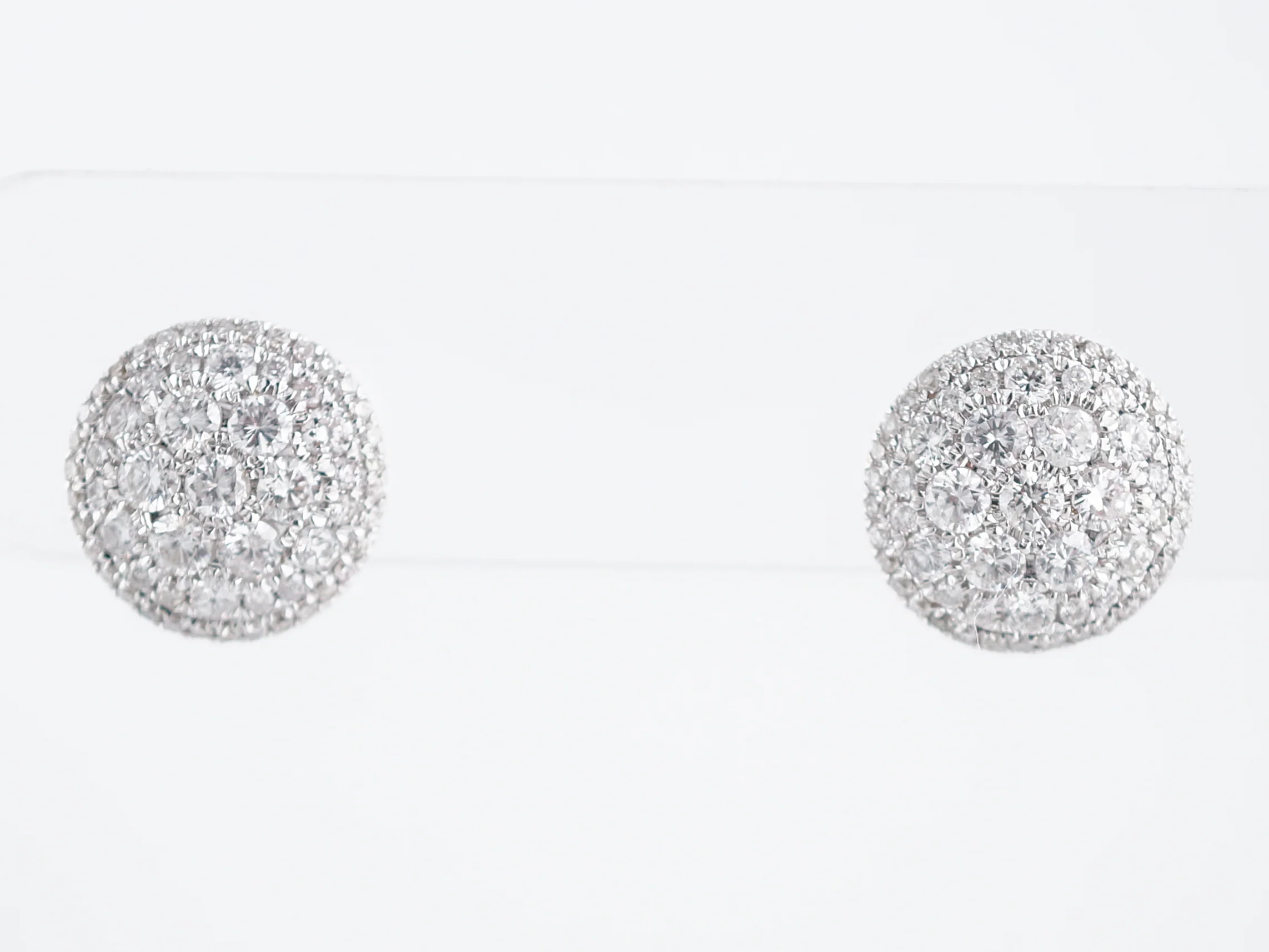 Pave Disc Earrings Modern 1.55 Round Brilliant Cut Diamonds in 14k White Gold