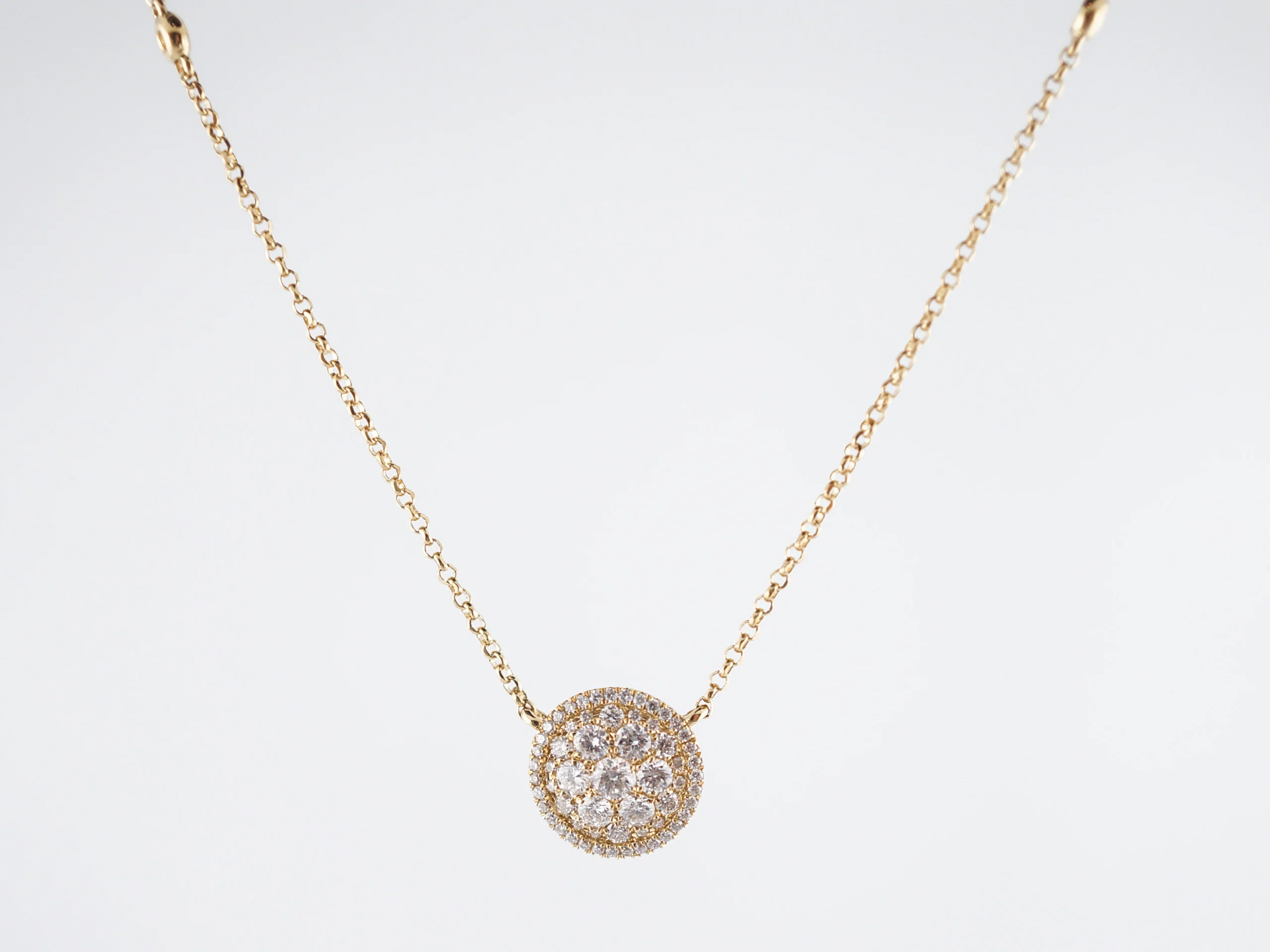 Pave Disc Necklace Modern .44 Round Brilliant Cut Diamonds in 18k Yellow Gold - Image 2