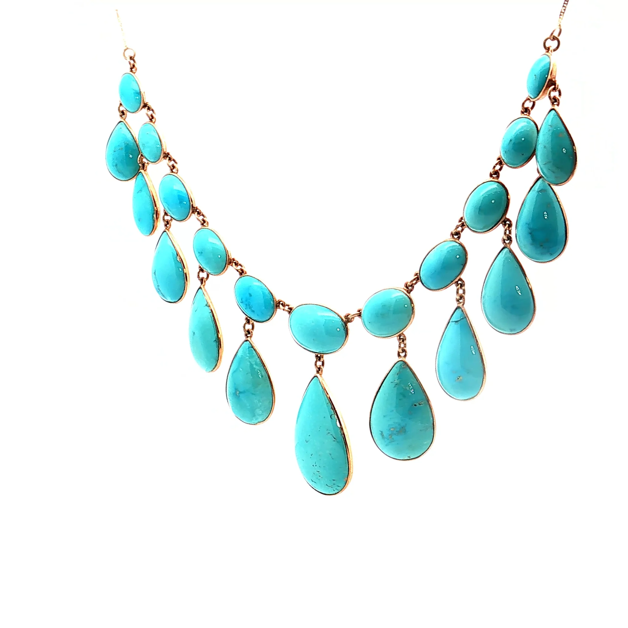Pear & Cabochon Turquoise Statement Necklace in 14/18k - Image 2