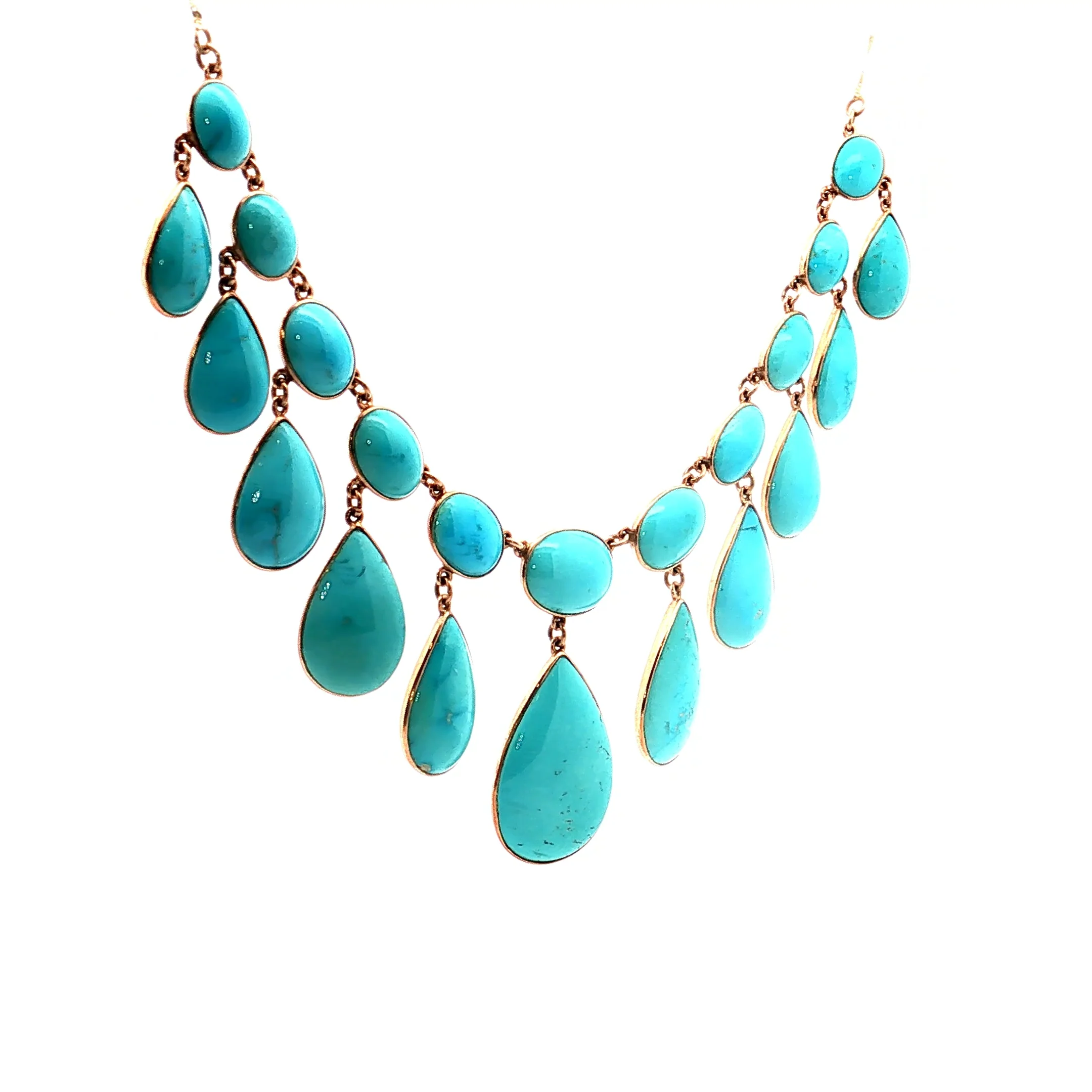 Pear & Cabochon Turquoise Statement Necklace in 14/18k - Image 3