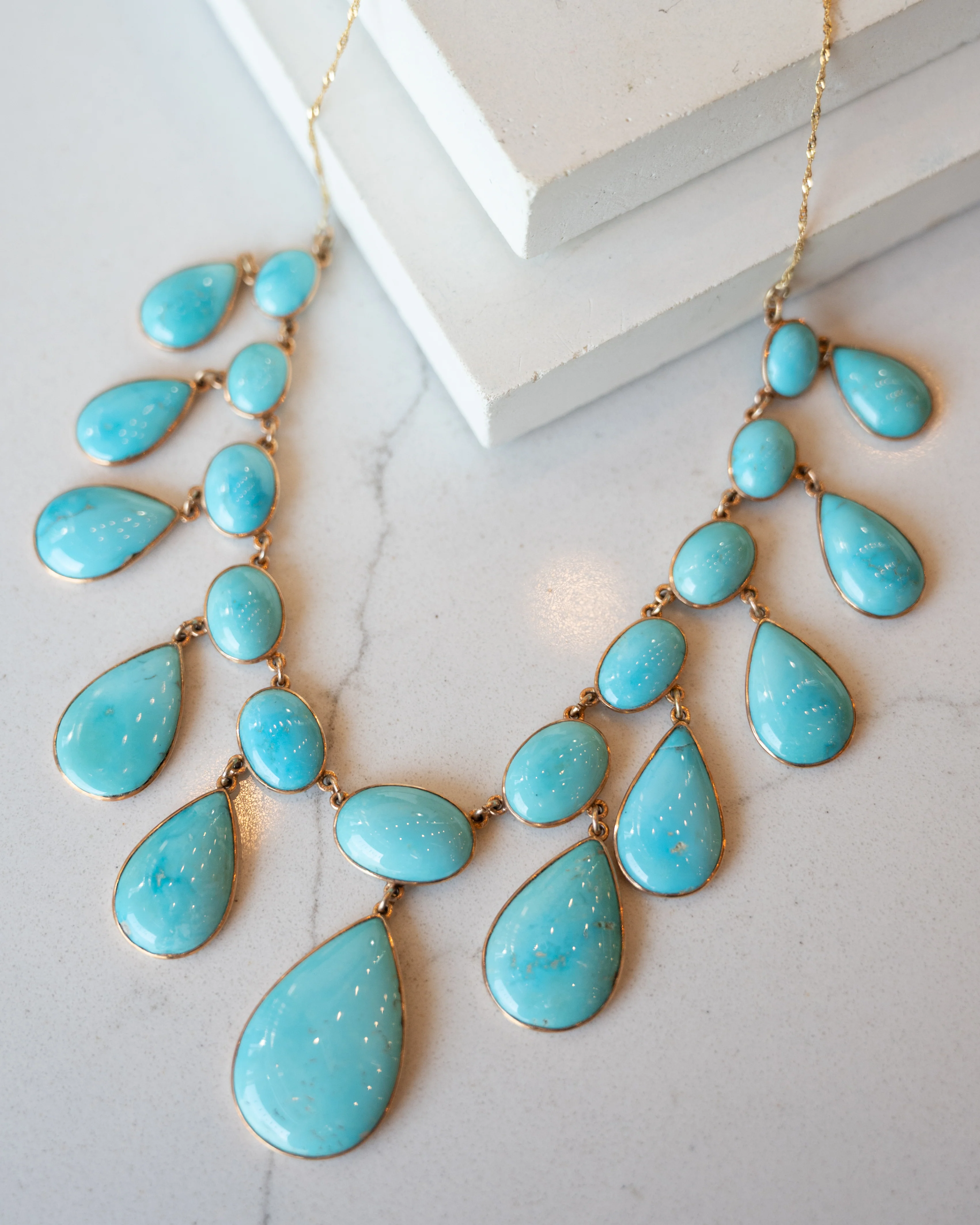 Pear & Cabochon Turquoise Statement Necklace in 14/18k - Image 4