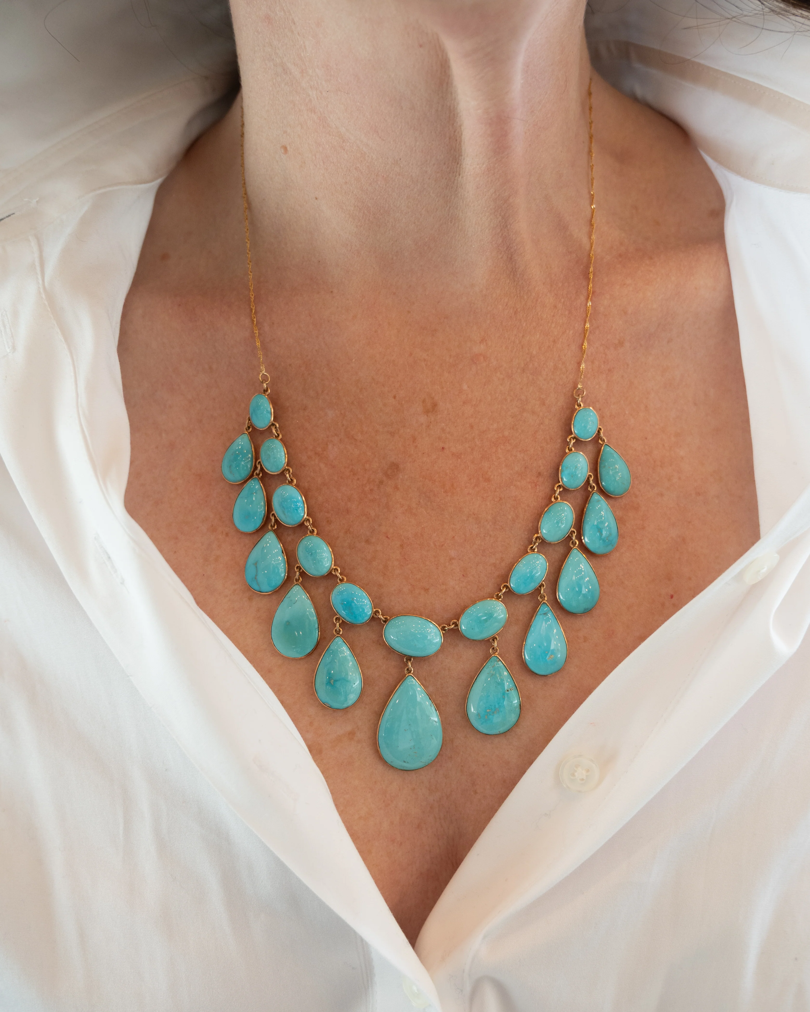 Pear & Cabochon Turquoise Statement Necklace in 14/18k - Image 5
