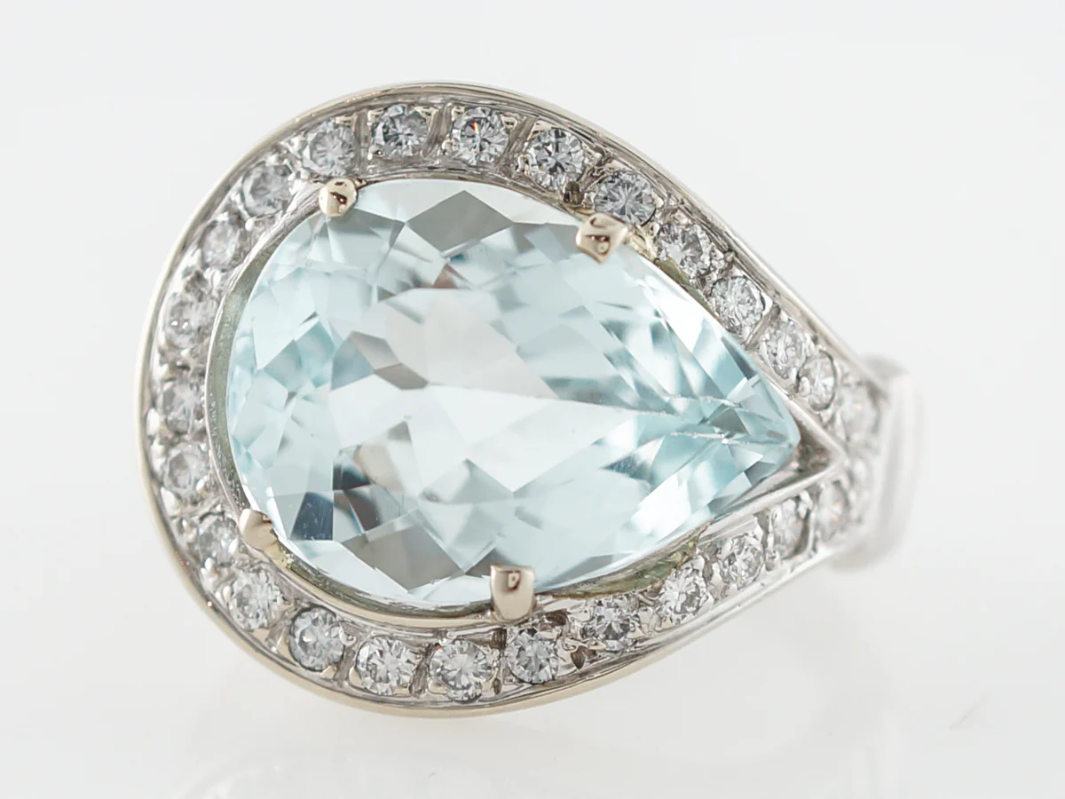 Pear Cut Aquamarine Cocktail Ring in 14k White Gold