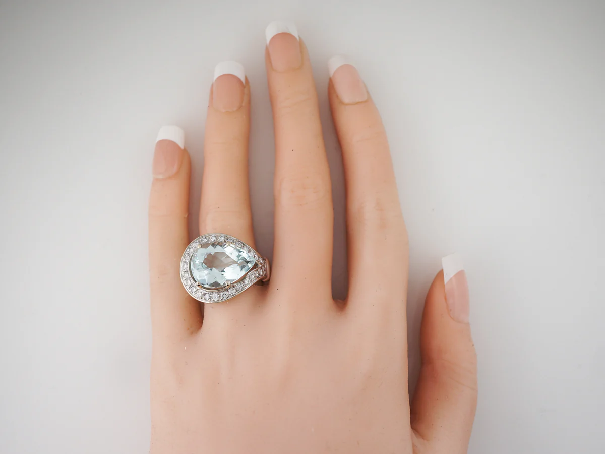 Pear Cut Aquamarine Cocktail Ring in 14k White Gold - Image 6