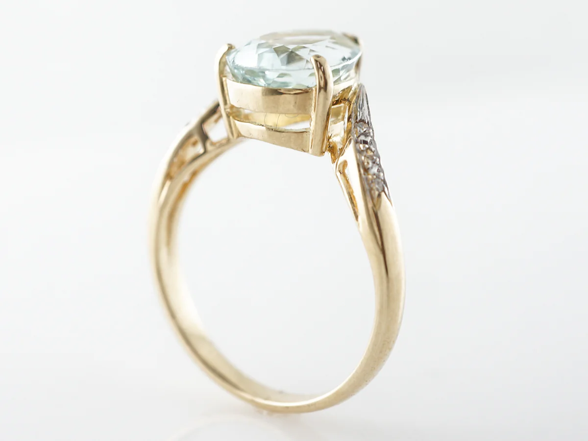 Pear Cut Aquamarine & Diamond Ring in Yellow Gold - Image 4
