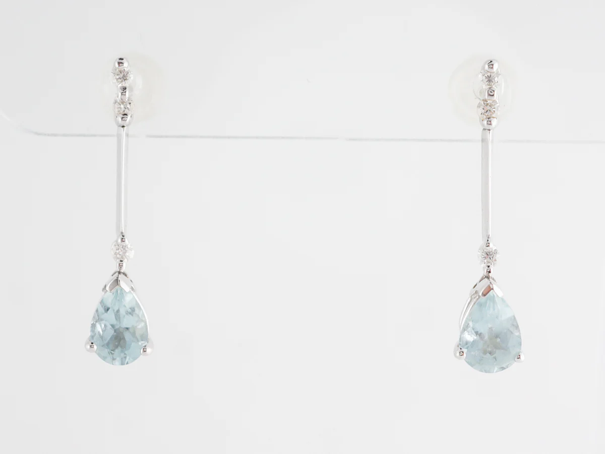 Pear Cut Aquamarine Earrings w/ Diamonds in 18k White Gold