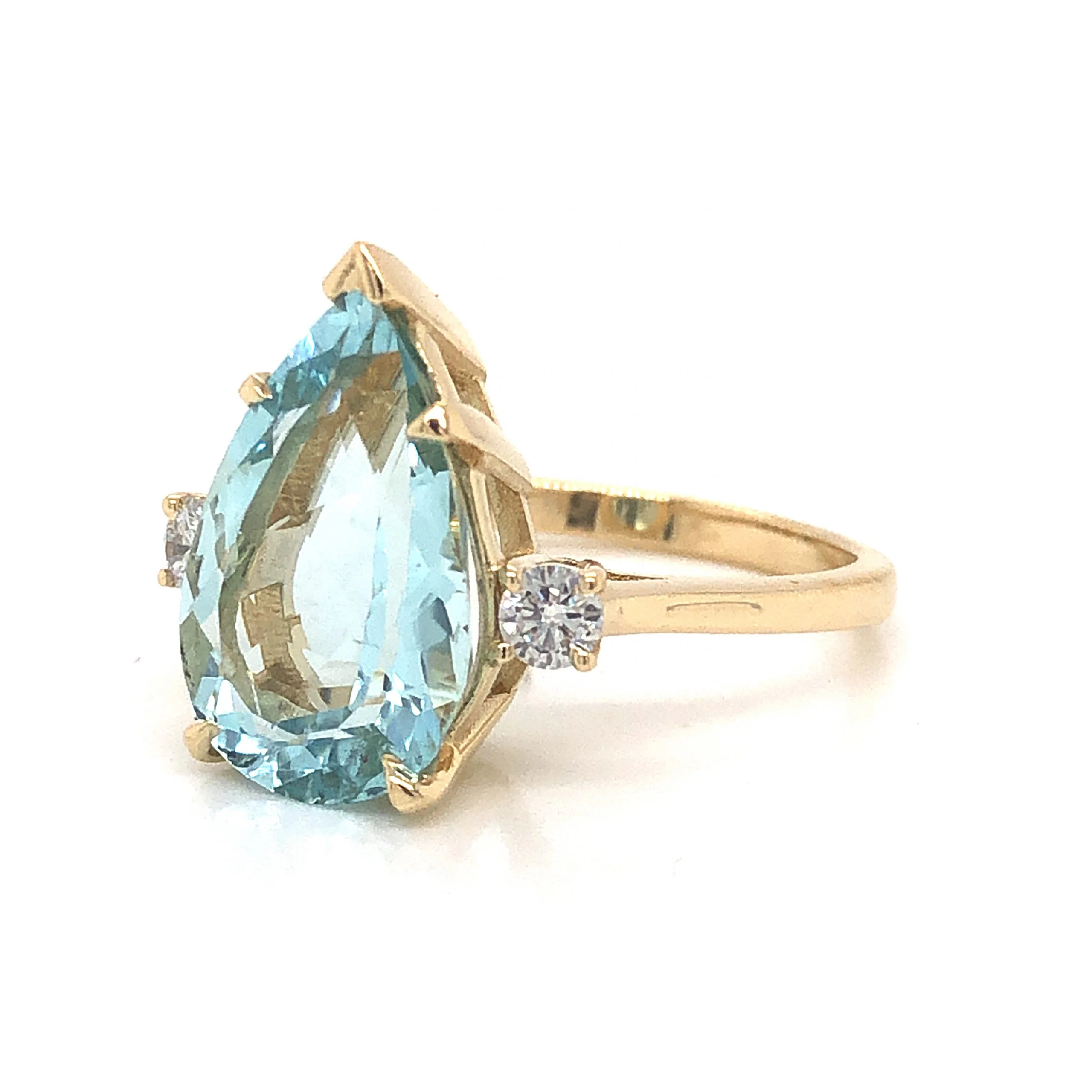 Pear Cut Aquamarine Engagement Ring in 14k Yellow Gold - Image 2