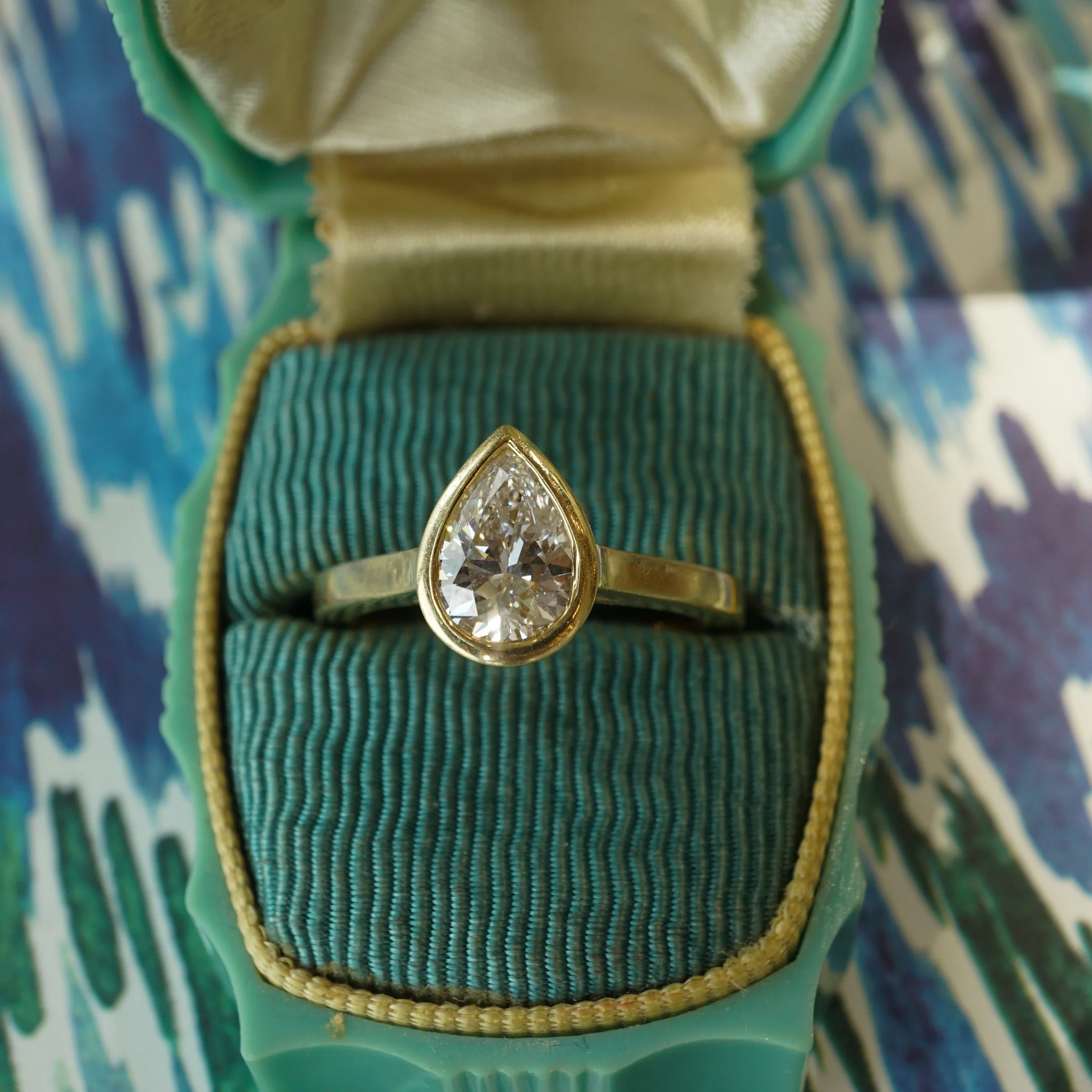 Pear Cut Bezel Set Diamond Engagement Ring in 18k Yellow Gold - Image 6