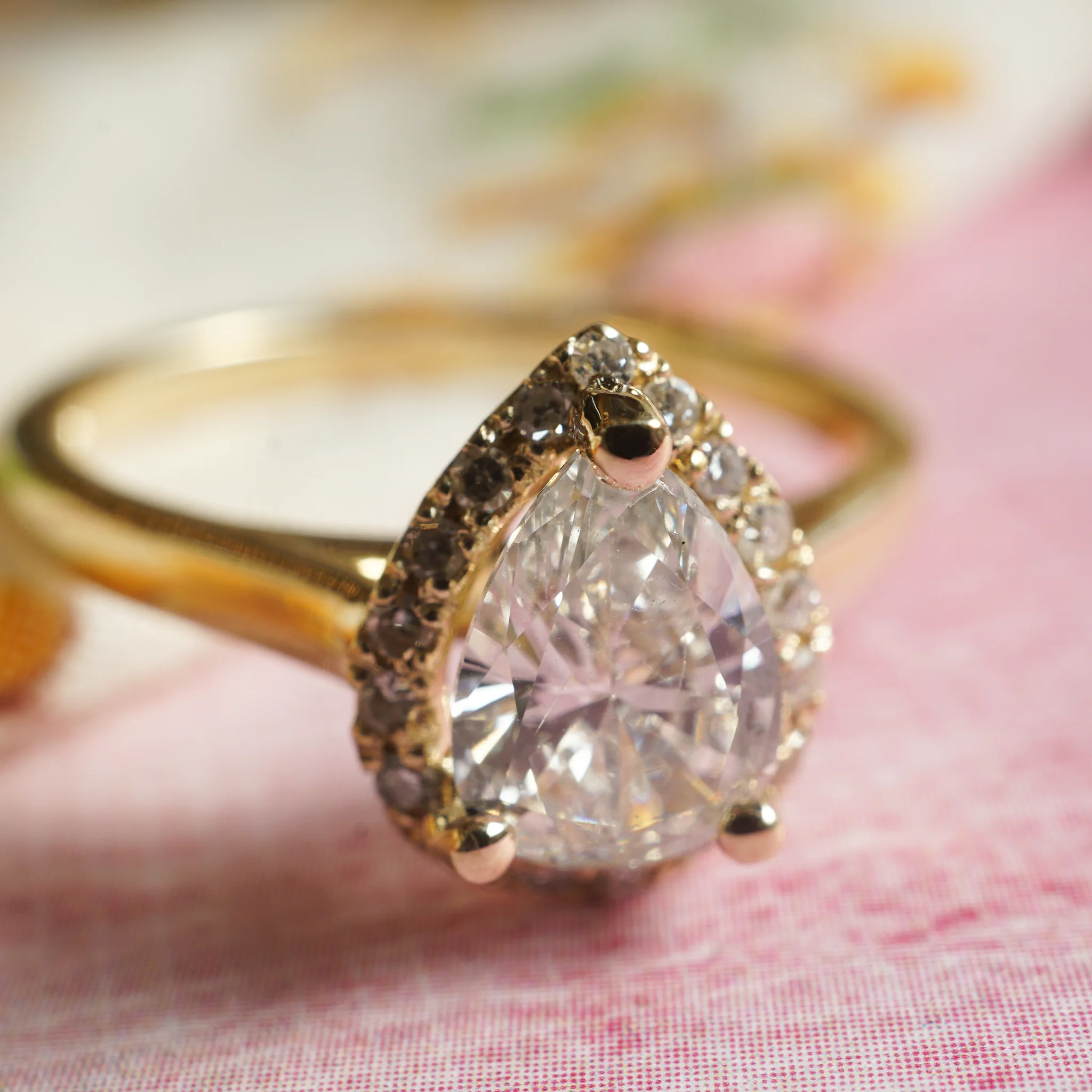Pear Cut Diamond Halo Engagement Ring in 14k Yellow Gold - Image 6