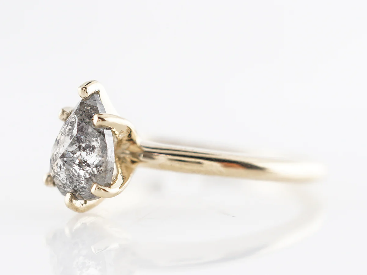 Pear Cut Grey Diamond Solitaire Engagement Ring in Yellow Gold - Image 2