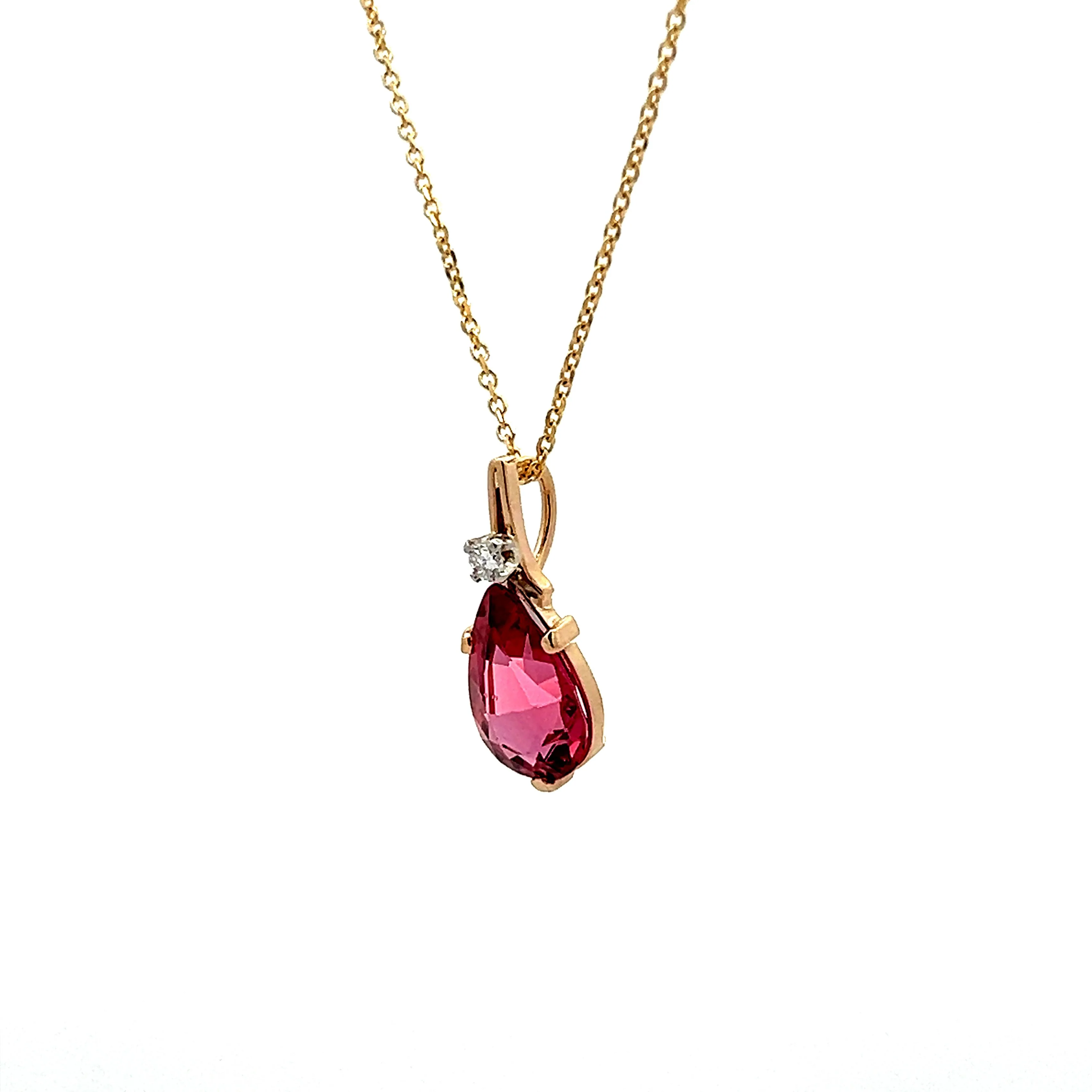 Pear Cut Pink Tourmaline Pendant Necklace in 14k Yellow Gold - Image 2