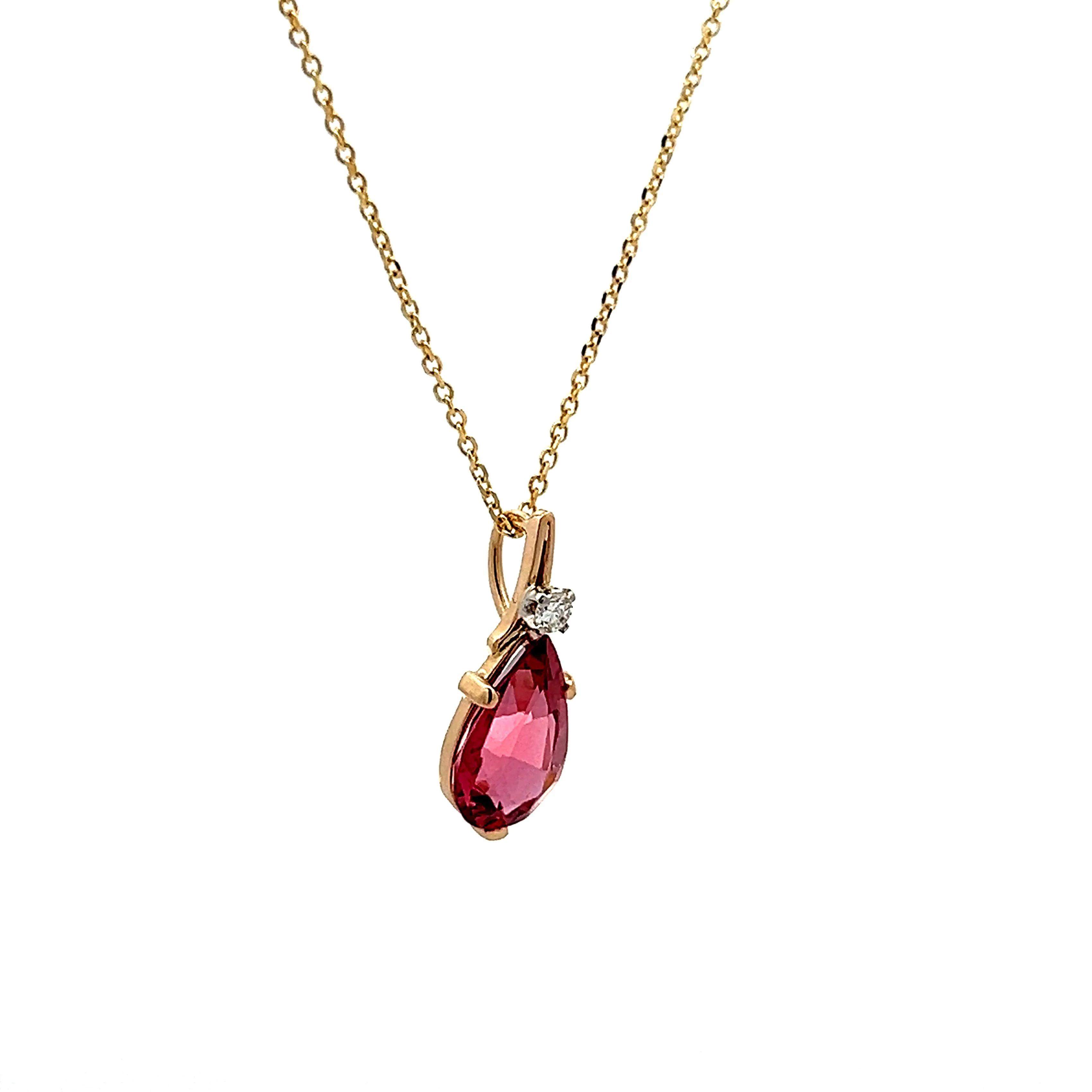Pear Cut Pink Tourmaline Pendant Necklace in 14k Yellow Gold - Image 3