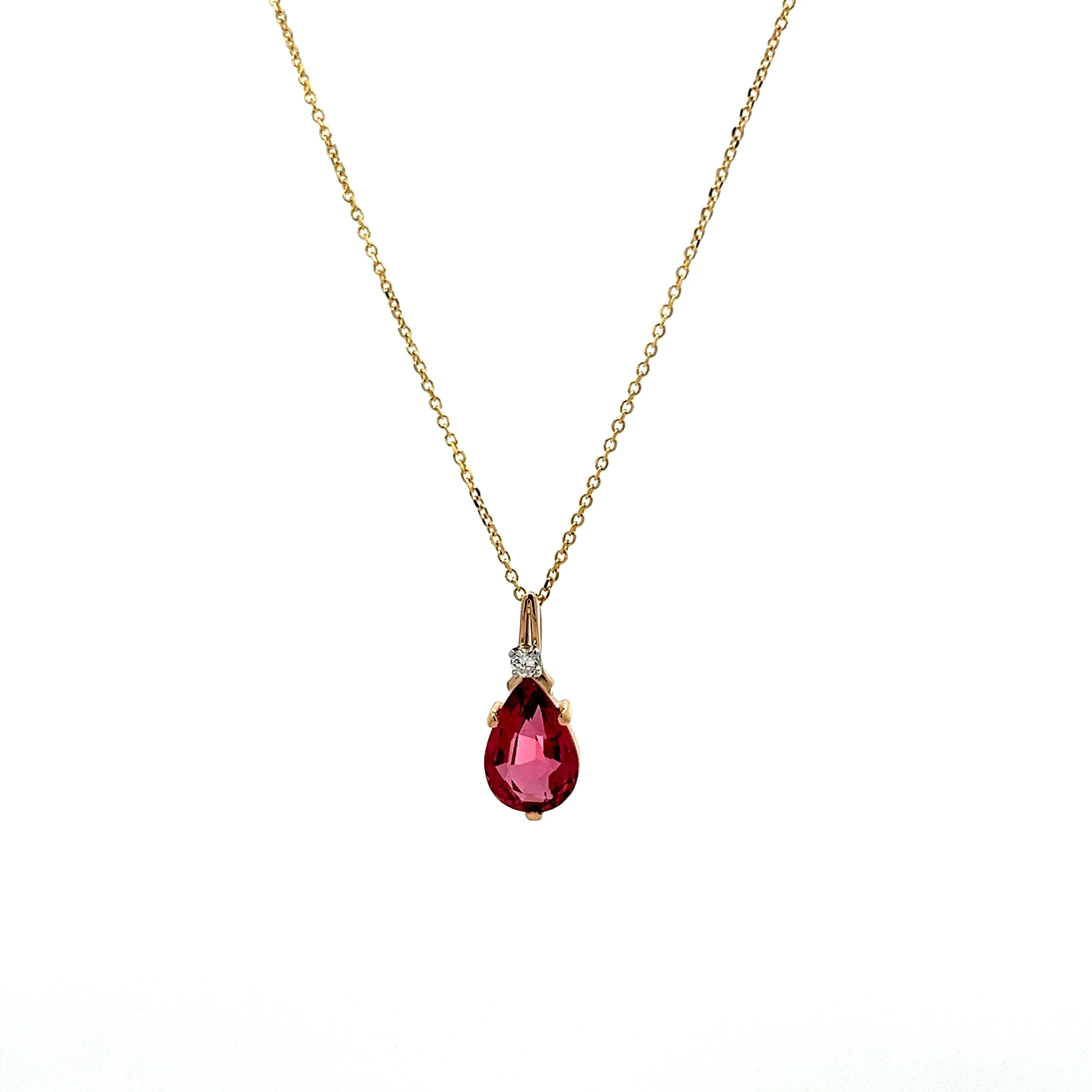 Pear Cut Pink Tourmaline Pendant Necklace in 14k Yellow Gold - Image 4