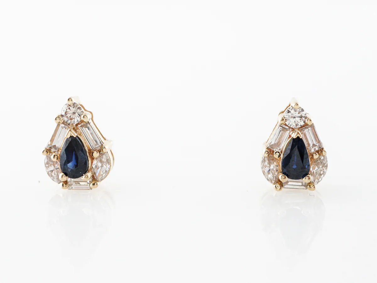 Pear Cut Sapphire & Diamond Earrings in 14k Yellow Gold