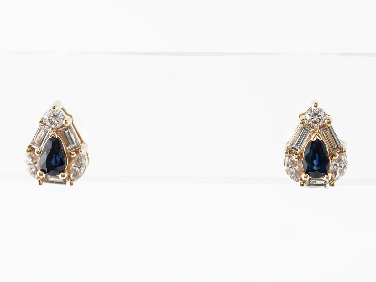 Pear Cut Sapphire & Diamond Earrings in 14k Yellow Gold - Image 3