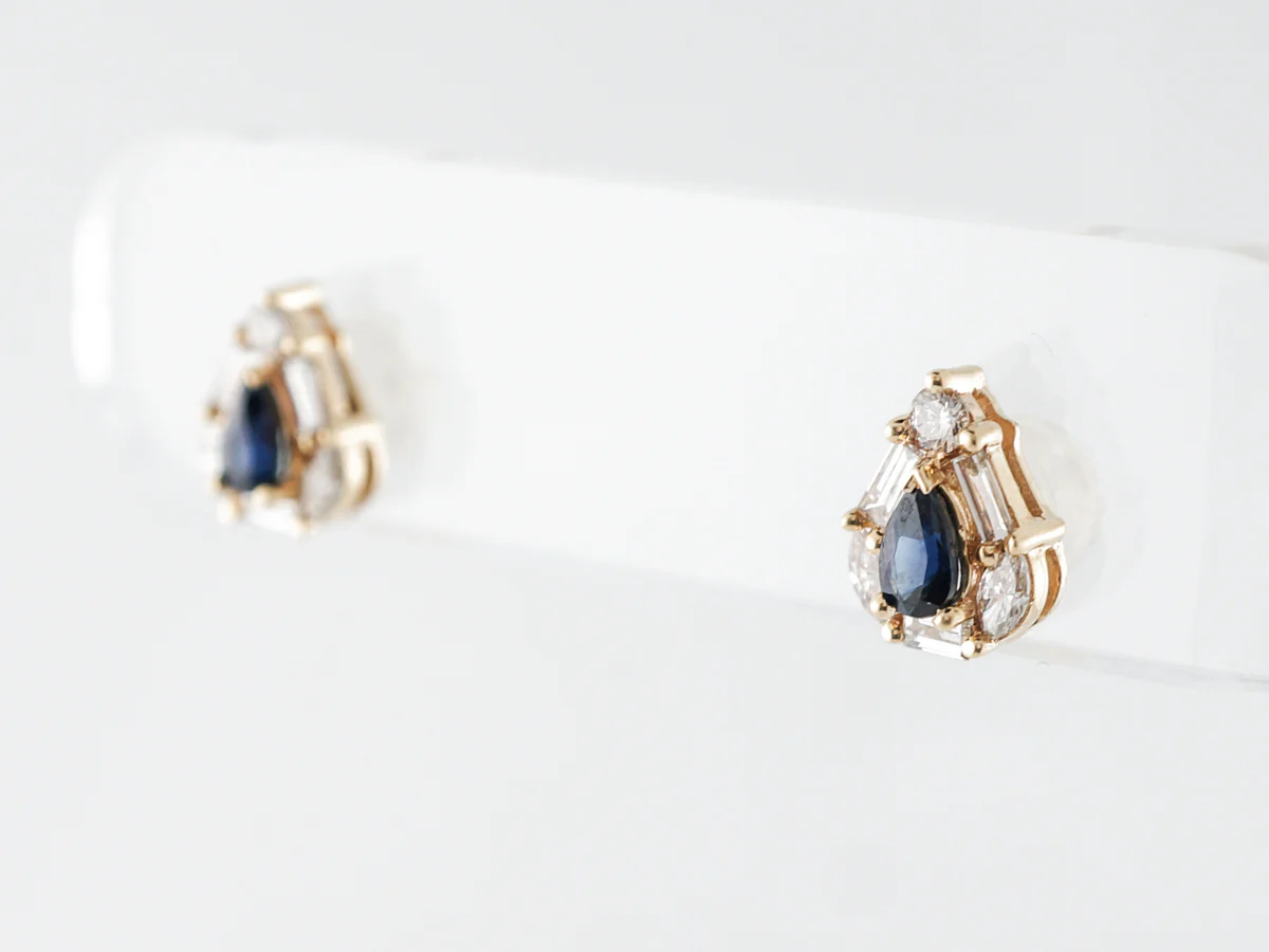 Pear Cut Sapphire & Diamond Earrings in 14k Yellow Gold - Image 4