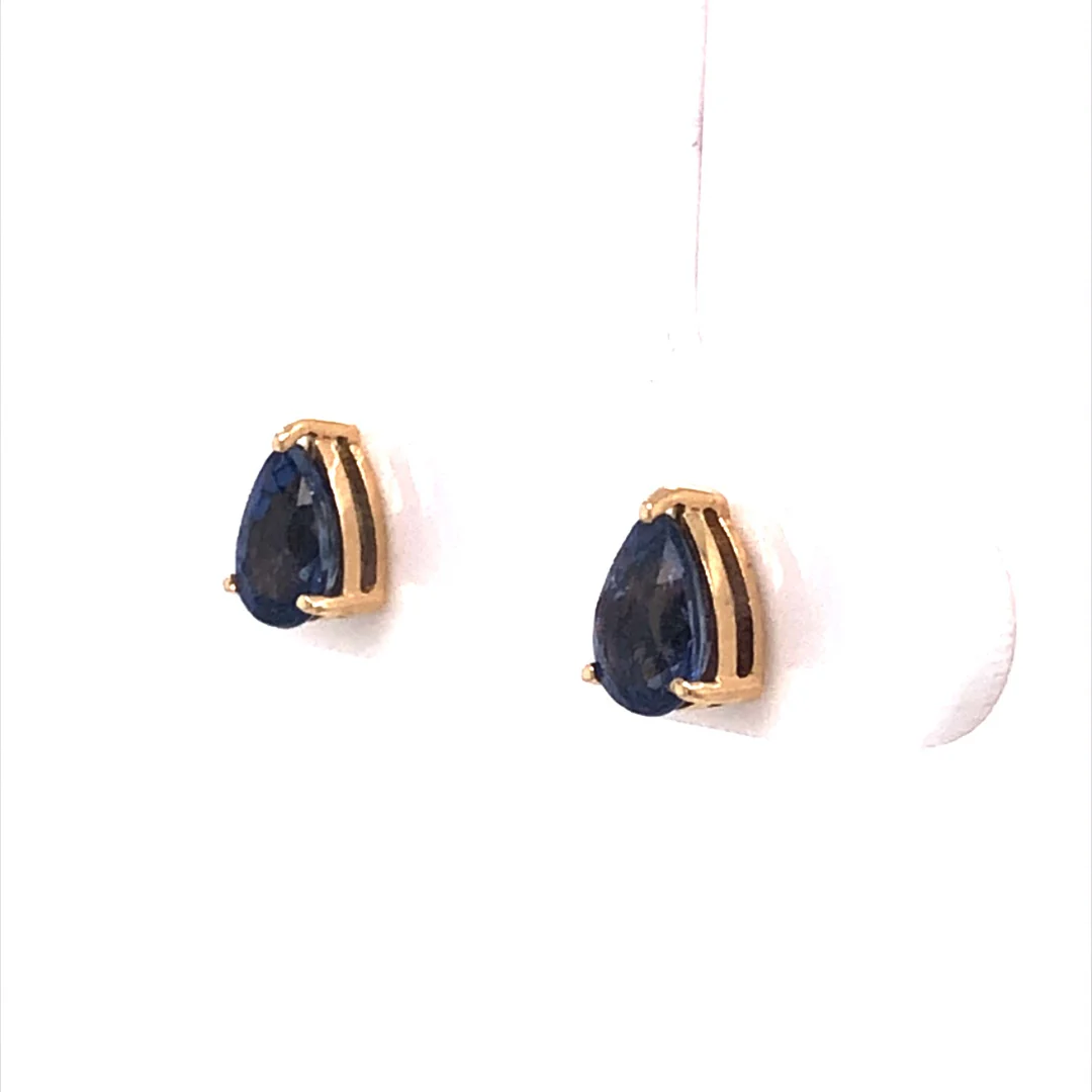 Pear Cut Sapphire Stud Earrings in 14k Yellow Gold - Image 2