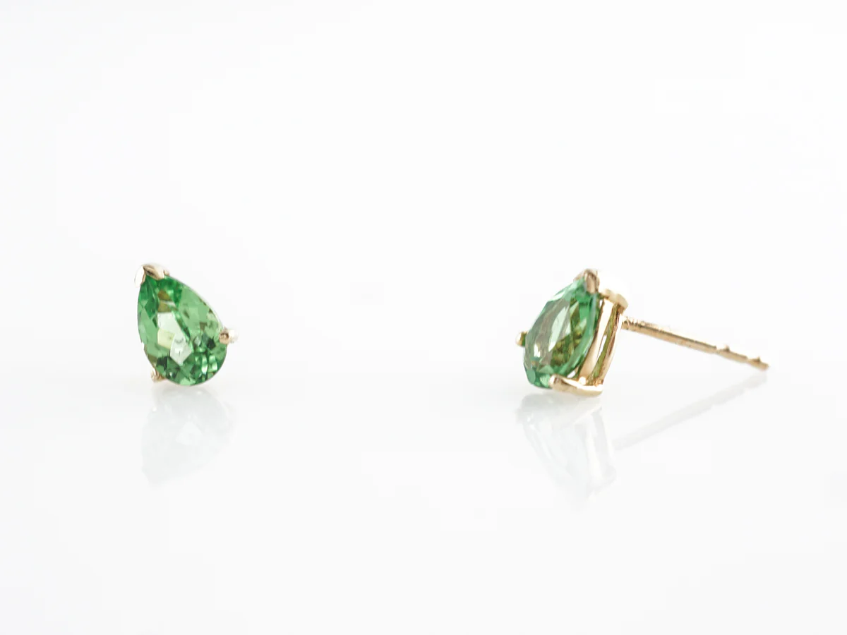 Pear Cut Tsavorite Garnet Earrings 14K Yellow Gold - Image 2