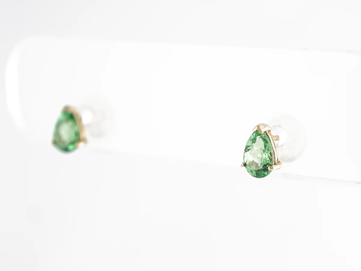 Pear Cut Tsavorite Garnet Earrings 14K Yellow Gold - Image 3
