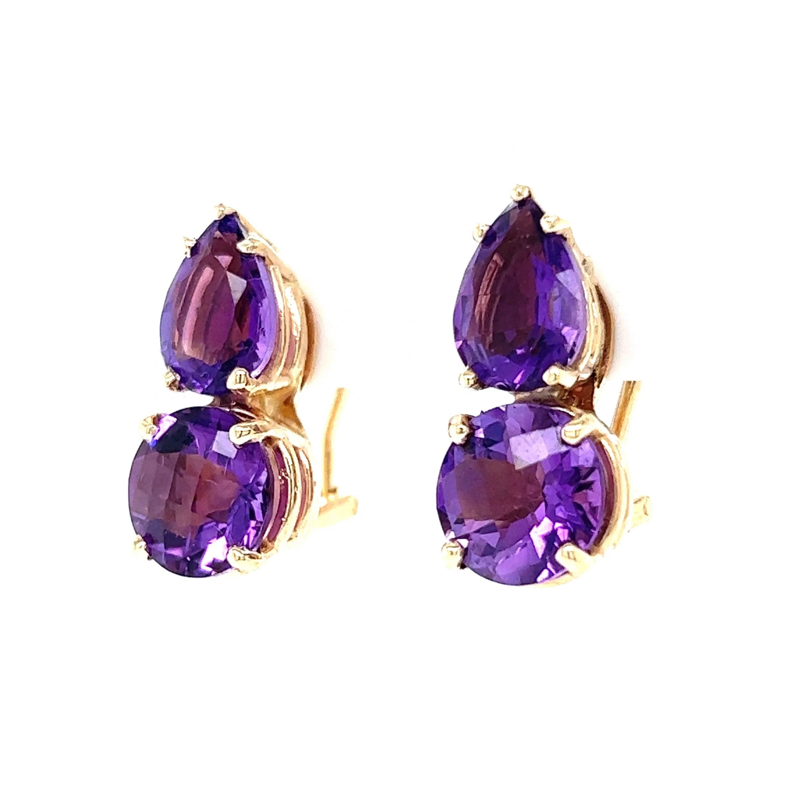 Pear & Round Cut Amethyst Stud Earrings in 14k Yellow Gold - Image 2