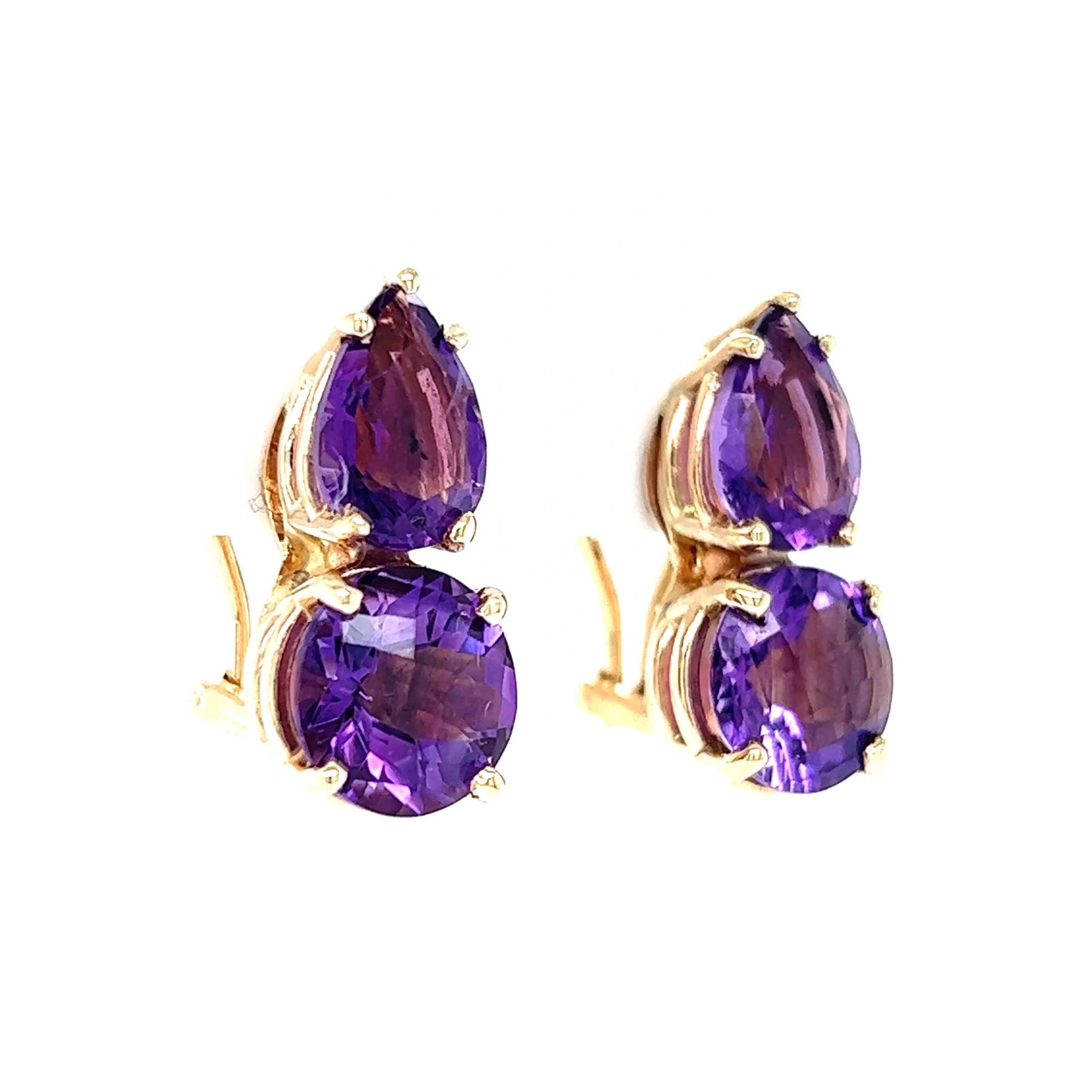 Pear & Round Cut Amethyst Stud Earrings in 14k Yellow Gold - Image 3