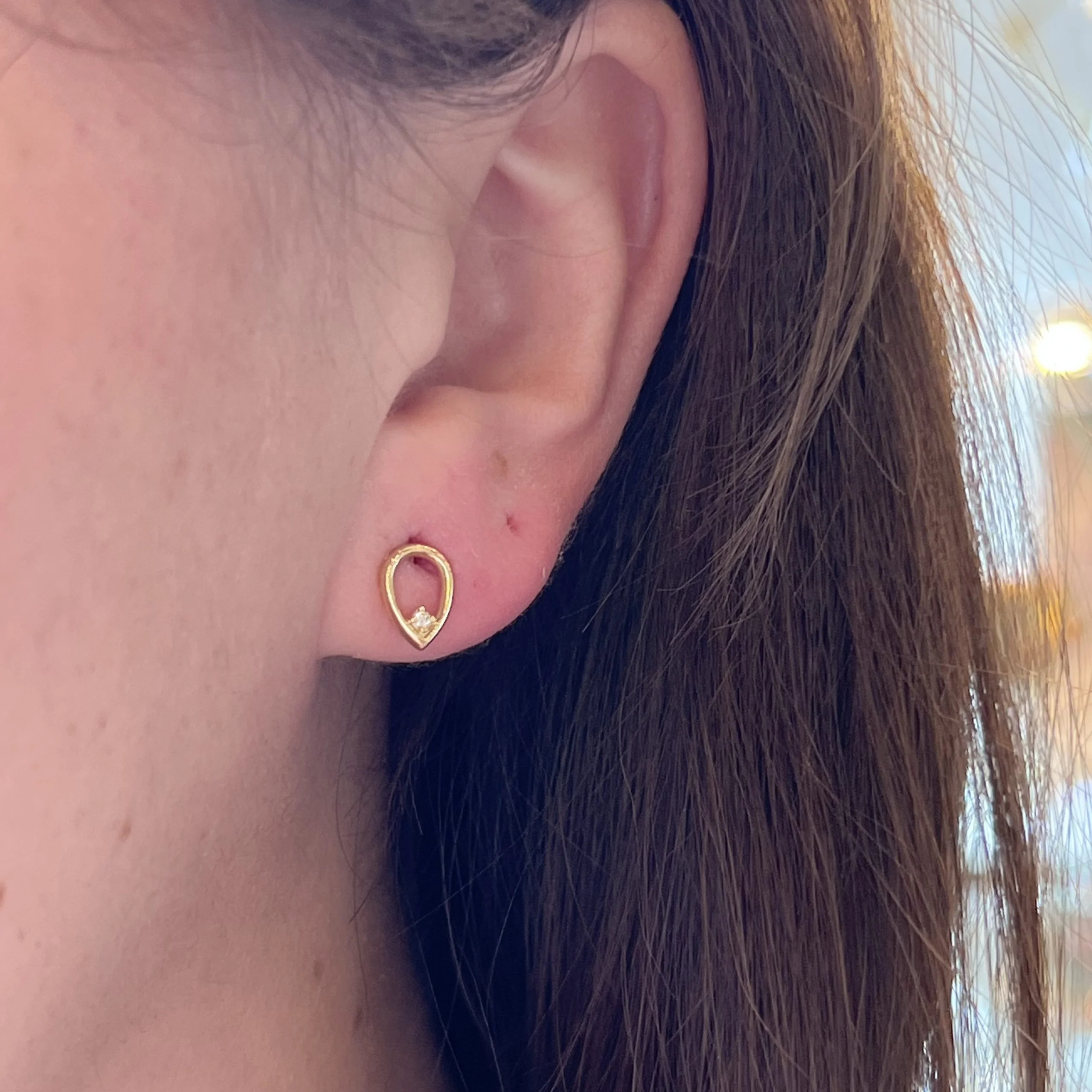 Pear Shaped Diamond Stud Earrings in 14k Yellow Gold - Image 4