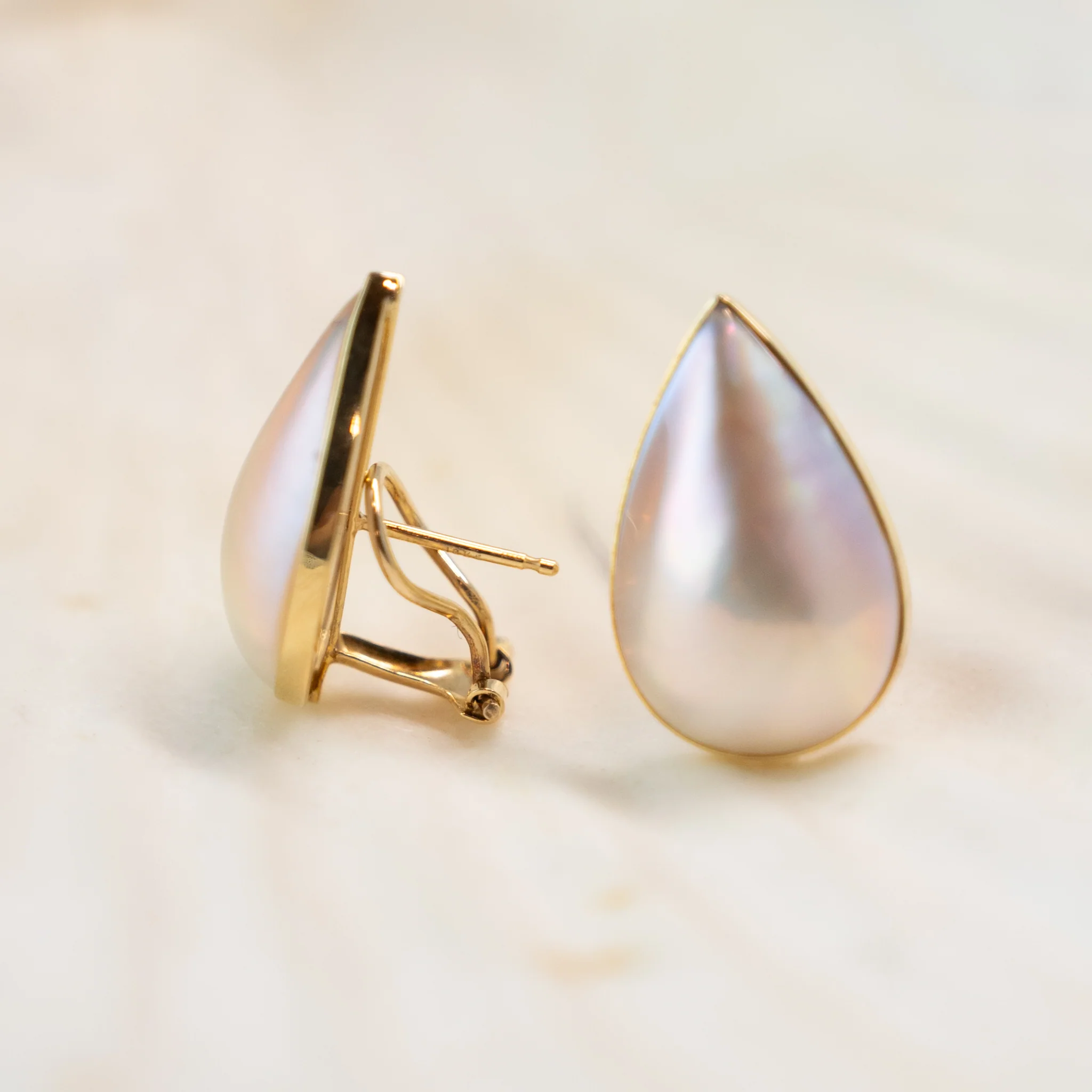 Pear Shaped Mabe Pearl Stud Earrings in 18k - Image 4