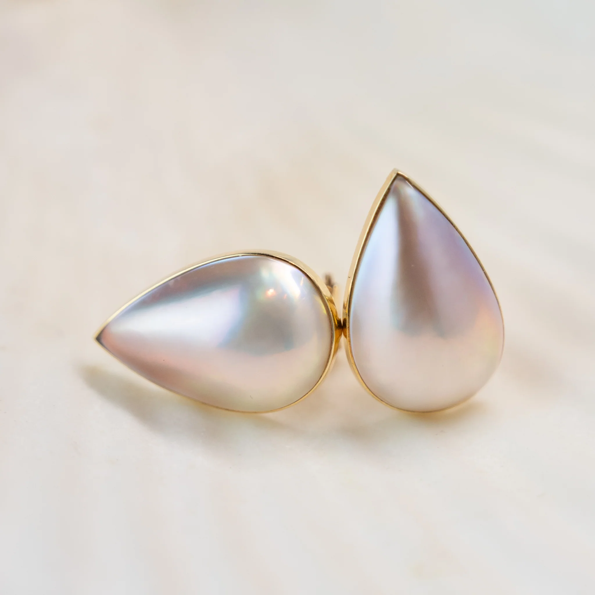 Pear Shaped Mabe Pearl Stud Earrings in 18k - Image 5